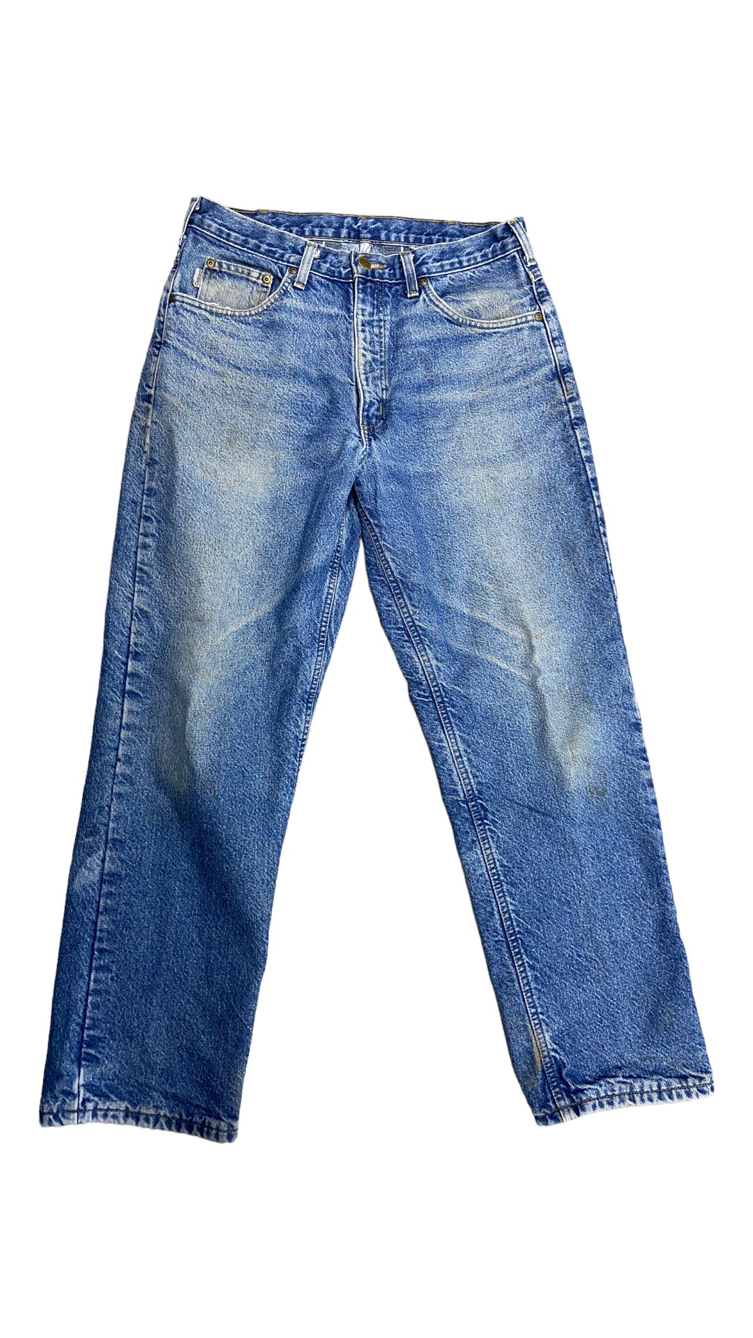 VTG Carhartt Flannel Lined Blue Denim Jeans Sz 32x29