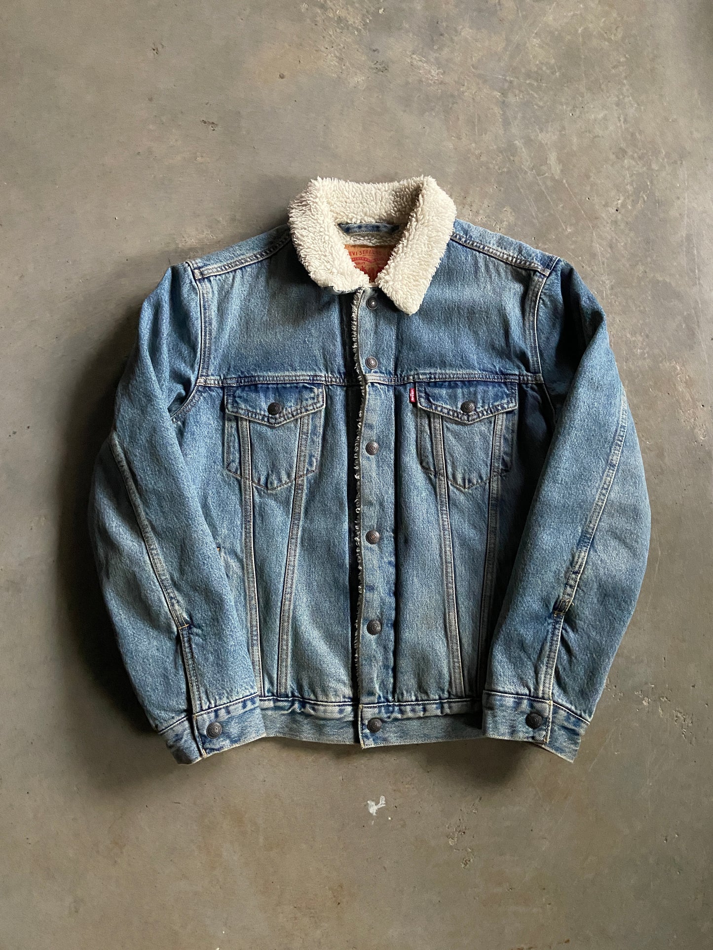 Levis Light Wash Denim Sherpa Jacket Sz M