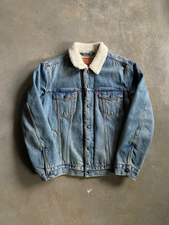 Levis Light Wash Denim Sherpa Jacket Sz M