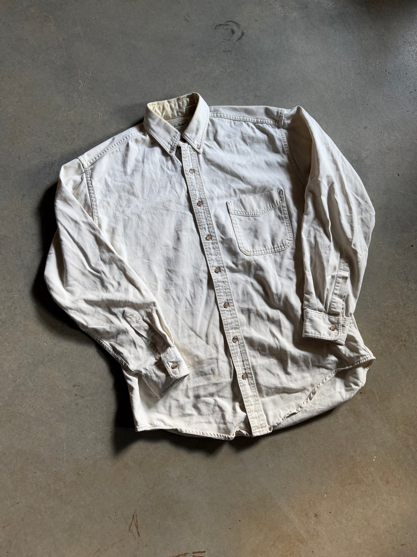 VTG LL Bean Cream Button Up Shirt Sz M