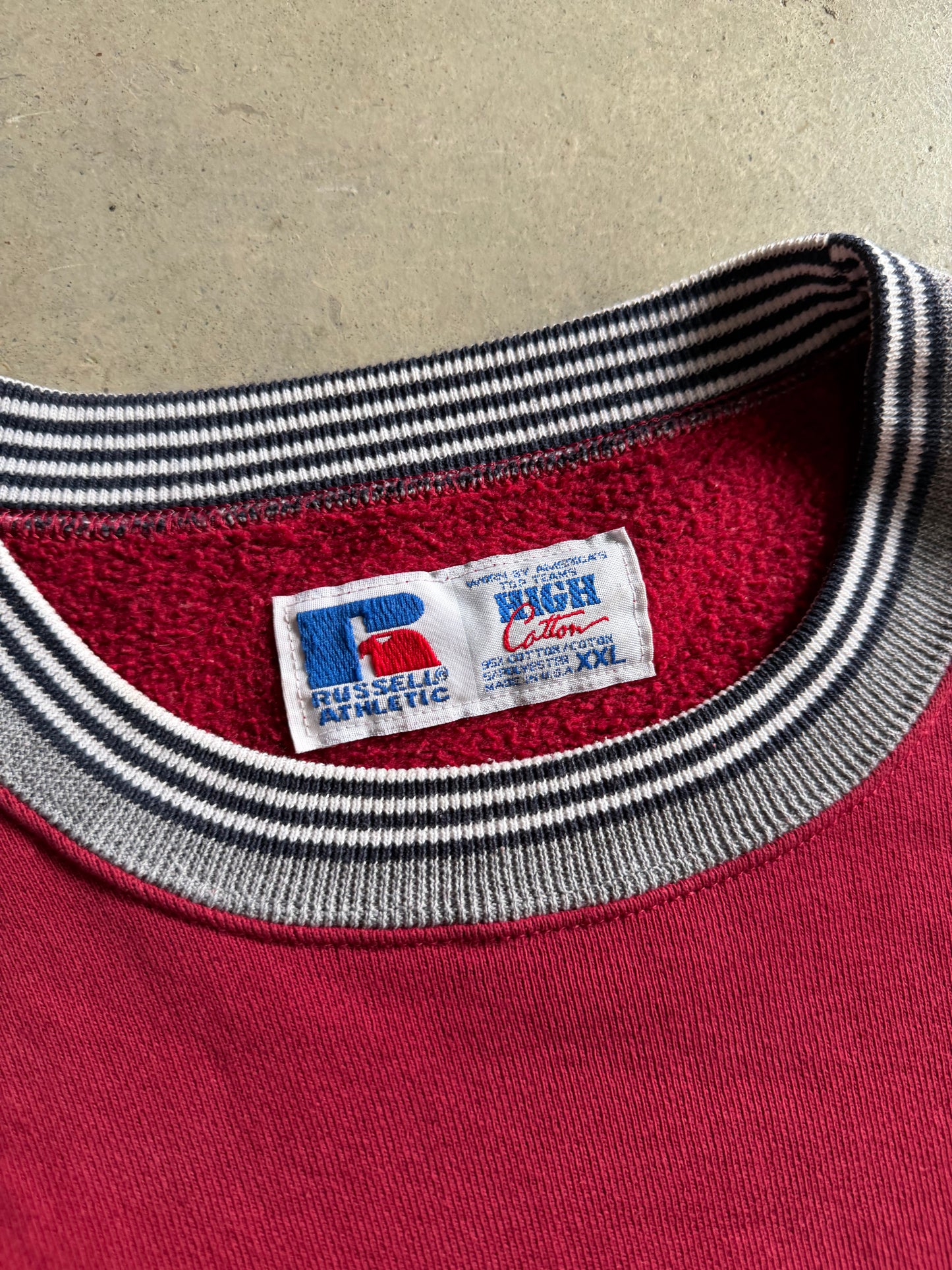 VTG Russell Athletic Maroon Stripe Sweatshirt Sz 2XL