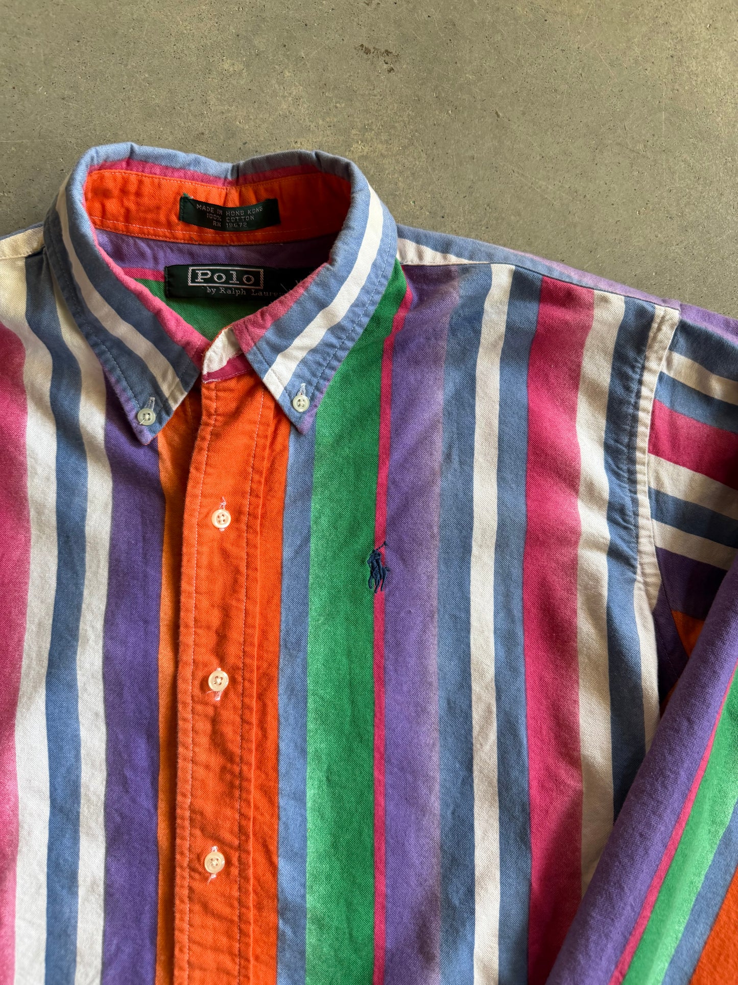 VTG Polo Bright Striped Button Down Shirt Sz L