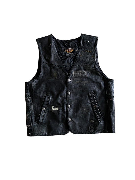 VTG Thrashed Harley Davidson USMC Leather Vest Sz L