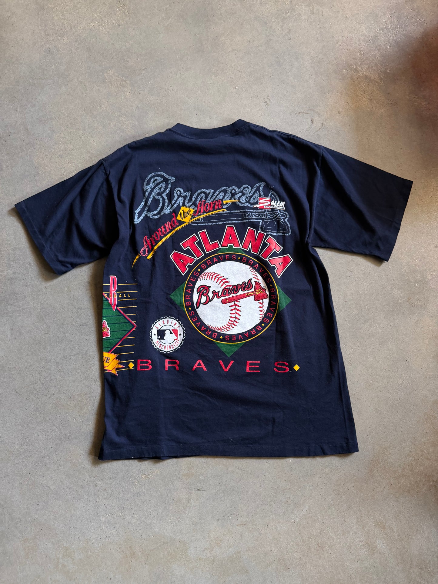 VTG Atlanta Braves Salem All Over Print Tee Sz XL
