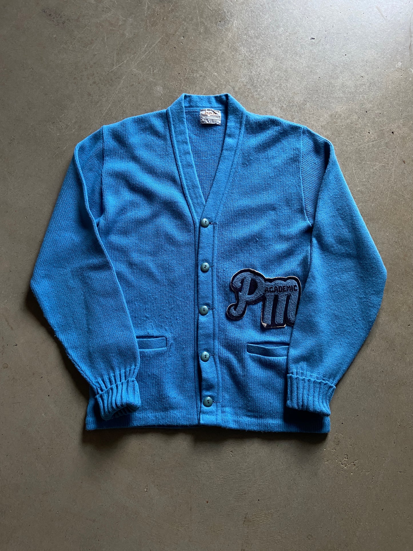 VTG PM Academic Light Blue Cardigan Sweater Sz L