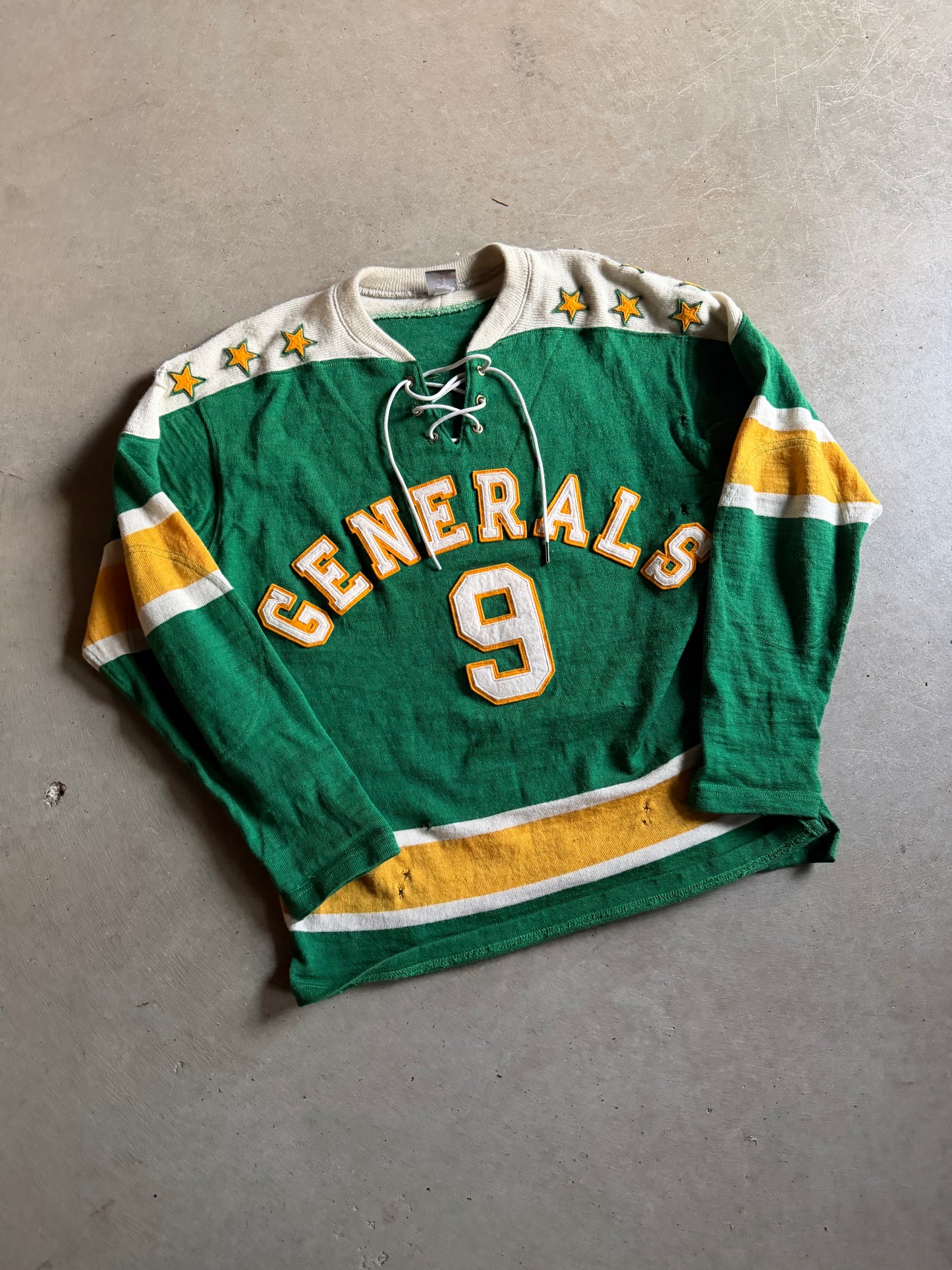 Ebbets Field Central Green Wool Hockey Jersey Sz L/XL