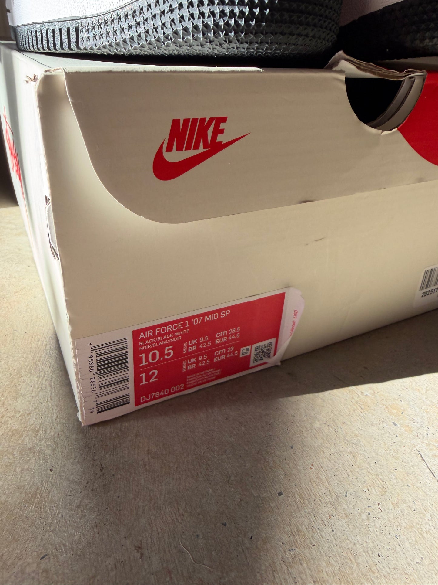 Preowned Nike Stussy Air Force One Mid Light Bone Black Sz 10.5M/12W