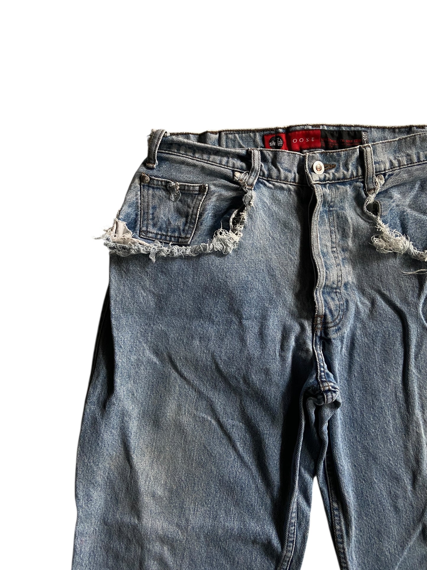 VTG Levis Silvertab Loos Thrashed Denim Jeans Sz 33x32