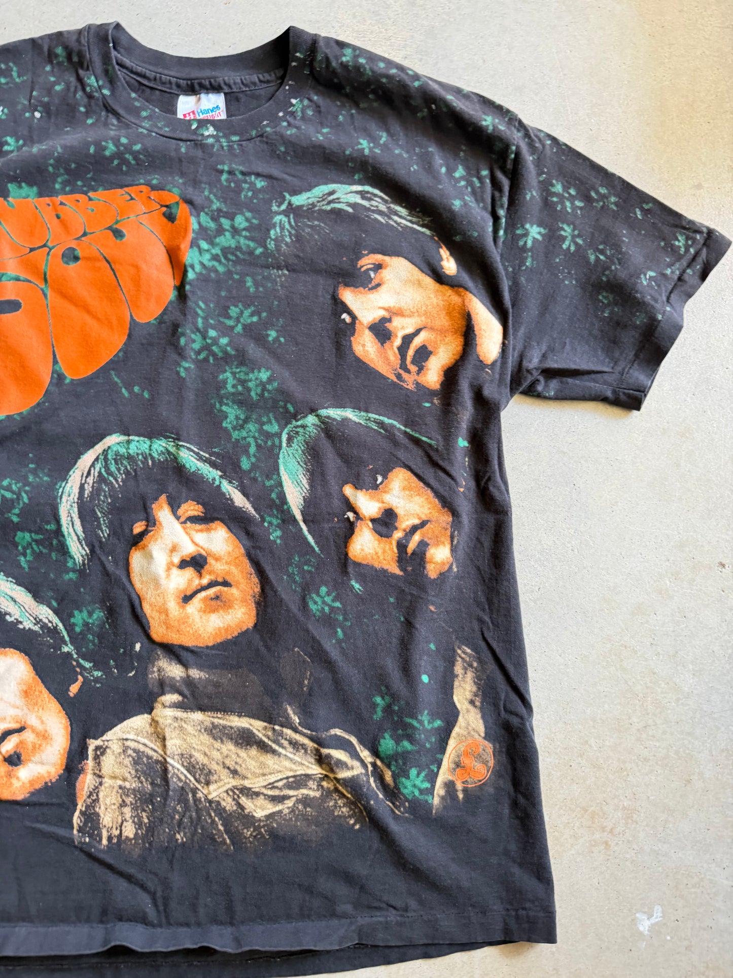 VTG The Beatles Rubber Soul All Over Print Tee Sz XL