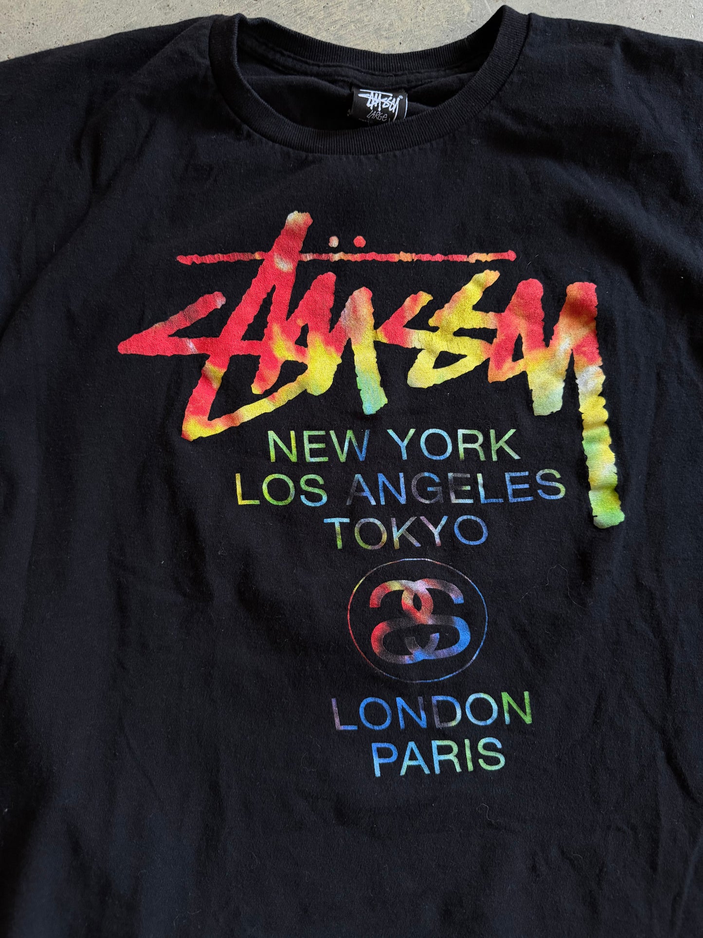 Stussy World Tour Tie Dye Print Tee Sz L