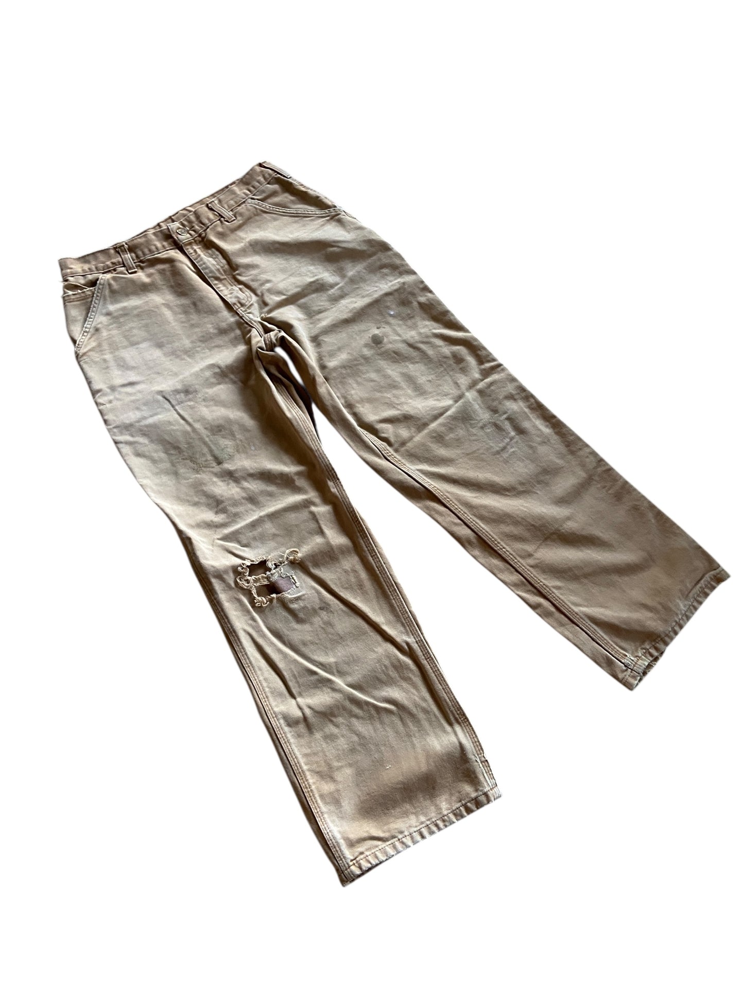 Preowned Thrashed Carhartt Canvas Carpenter Pants Sz 34x32