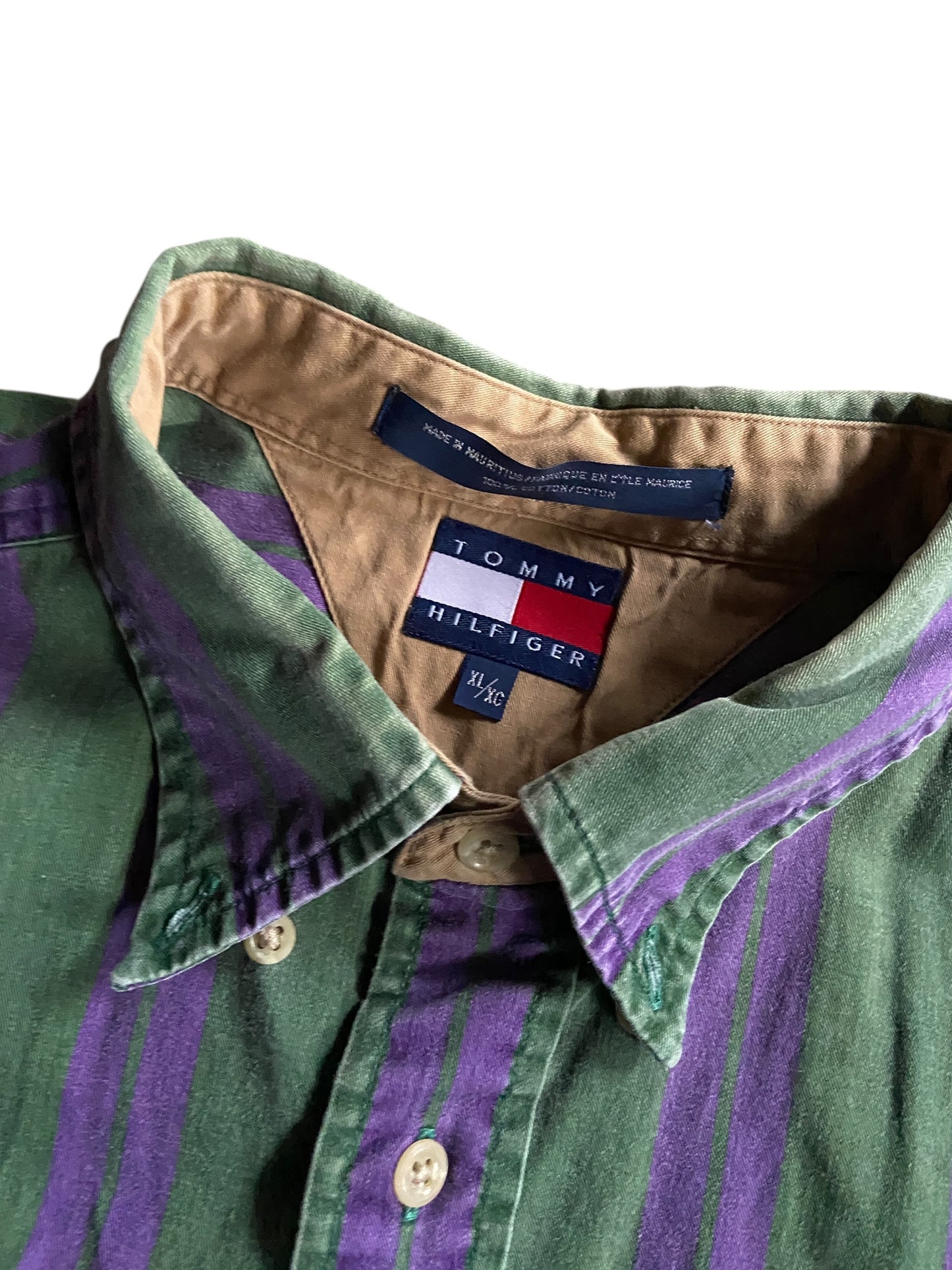 VTG Tommy Hilfiger Green/Purple Button Up Shirt Sz XL