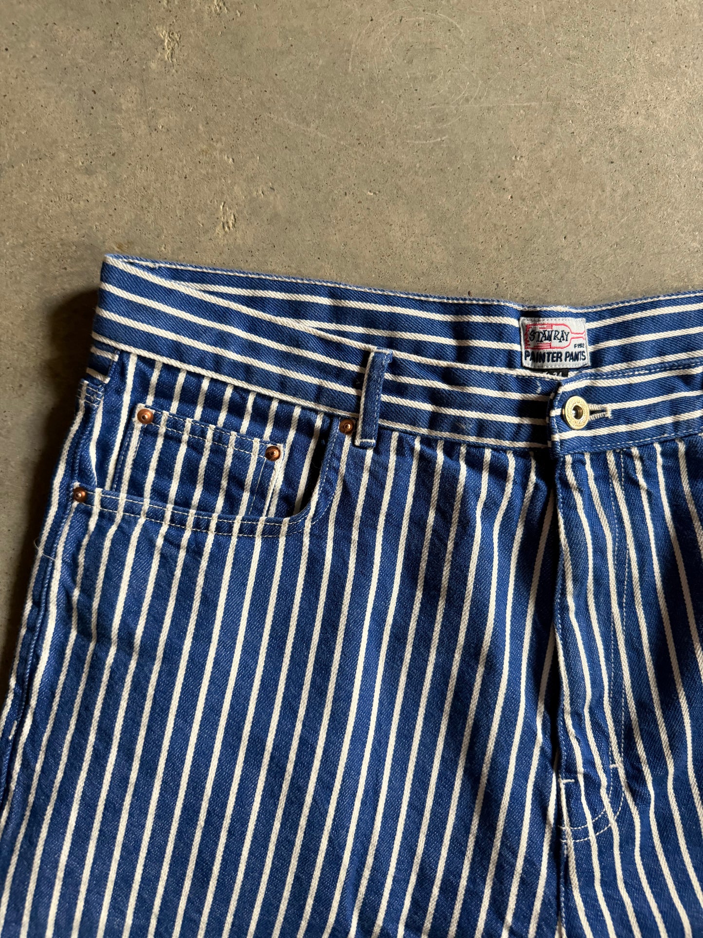 Stan Ray Painter Pants Blue Stripe Shorts Sz 34