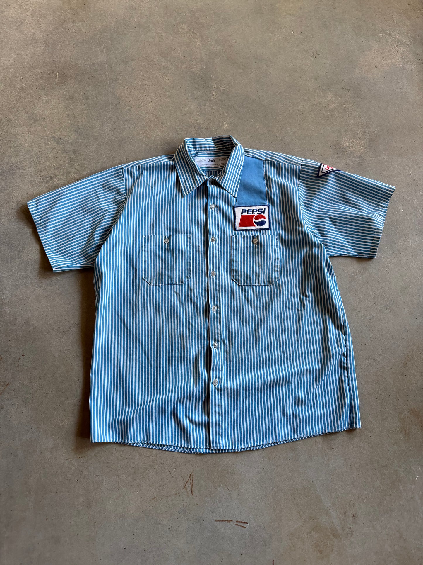 VTG Pepsi Blue Pinstripe Button Up Shirt Sz XL