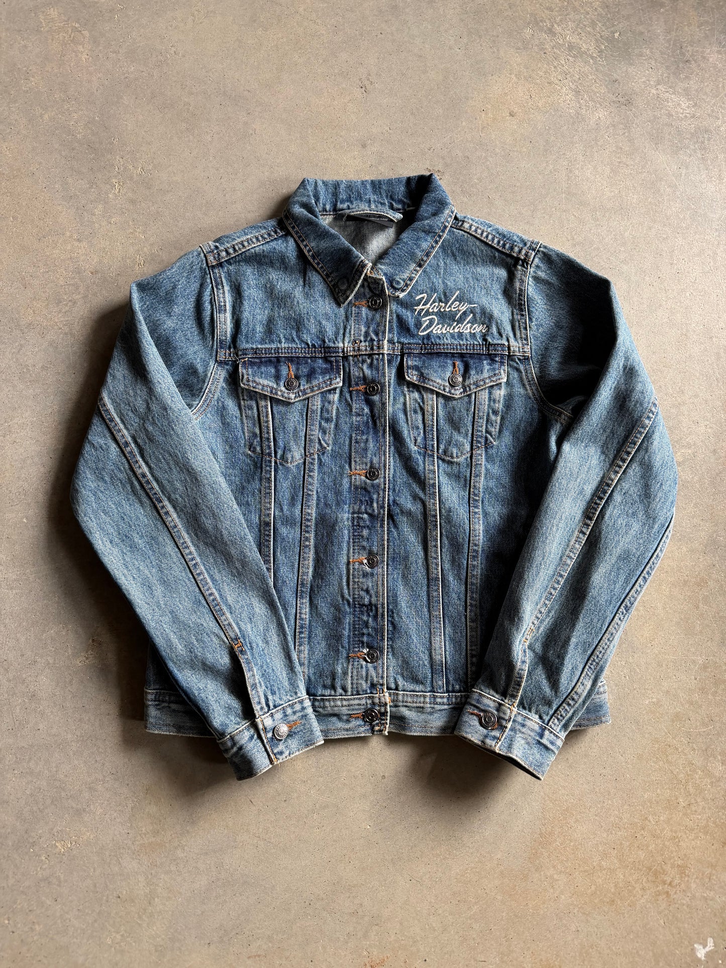 VTG Harley Davidson Blue Jean Jacket Sz S/M