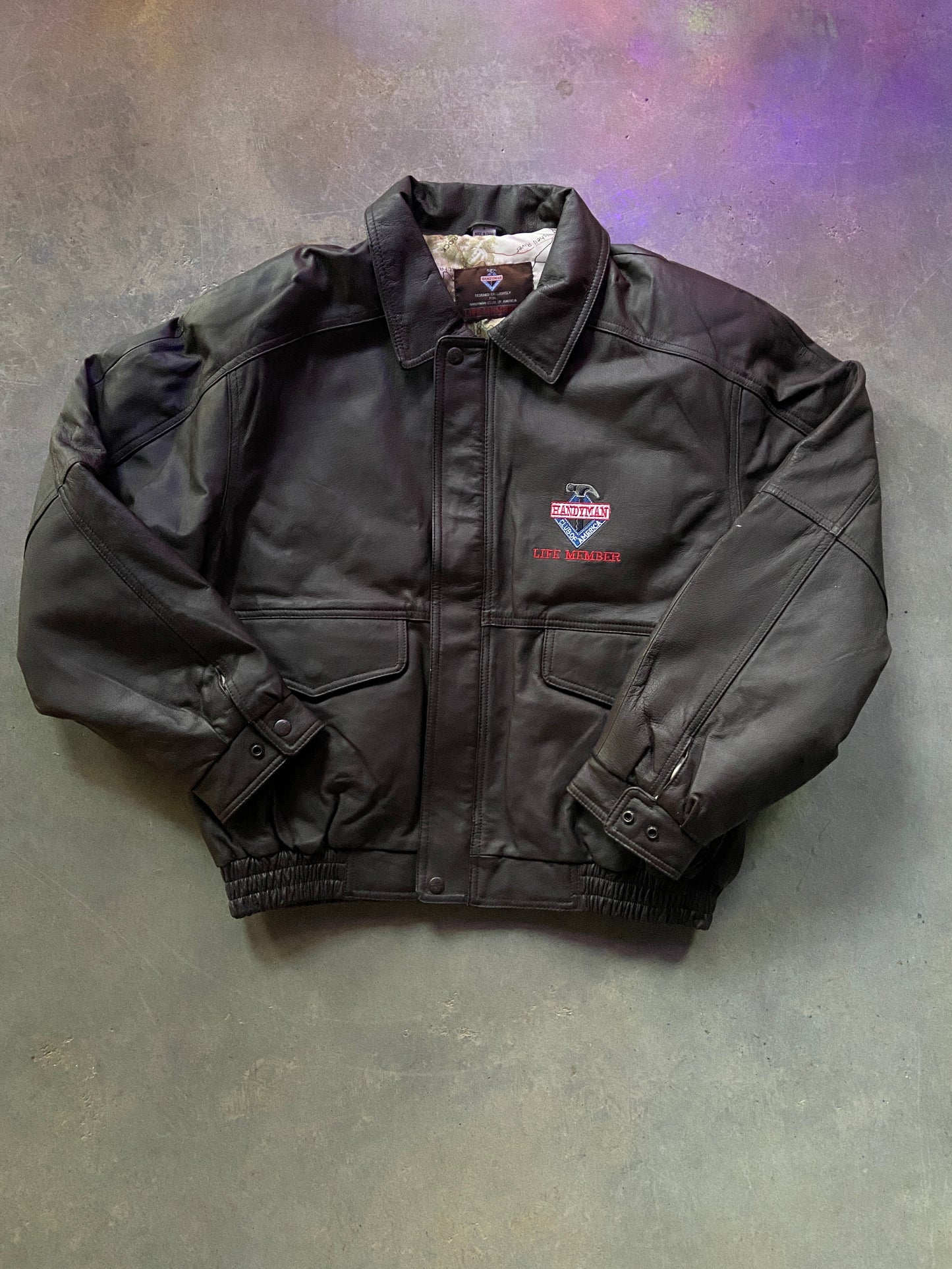 VTG Handyman Club of America Leather Bomber Jacket Sz L