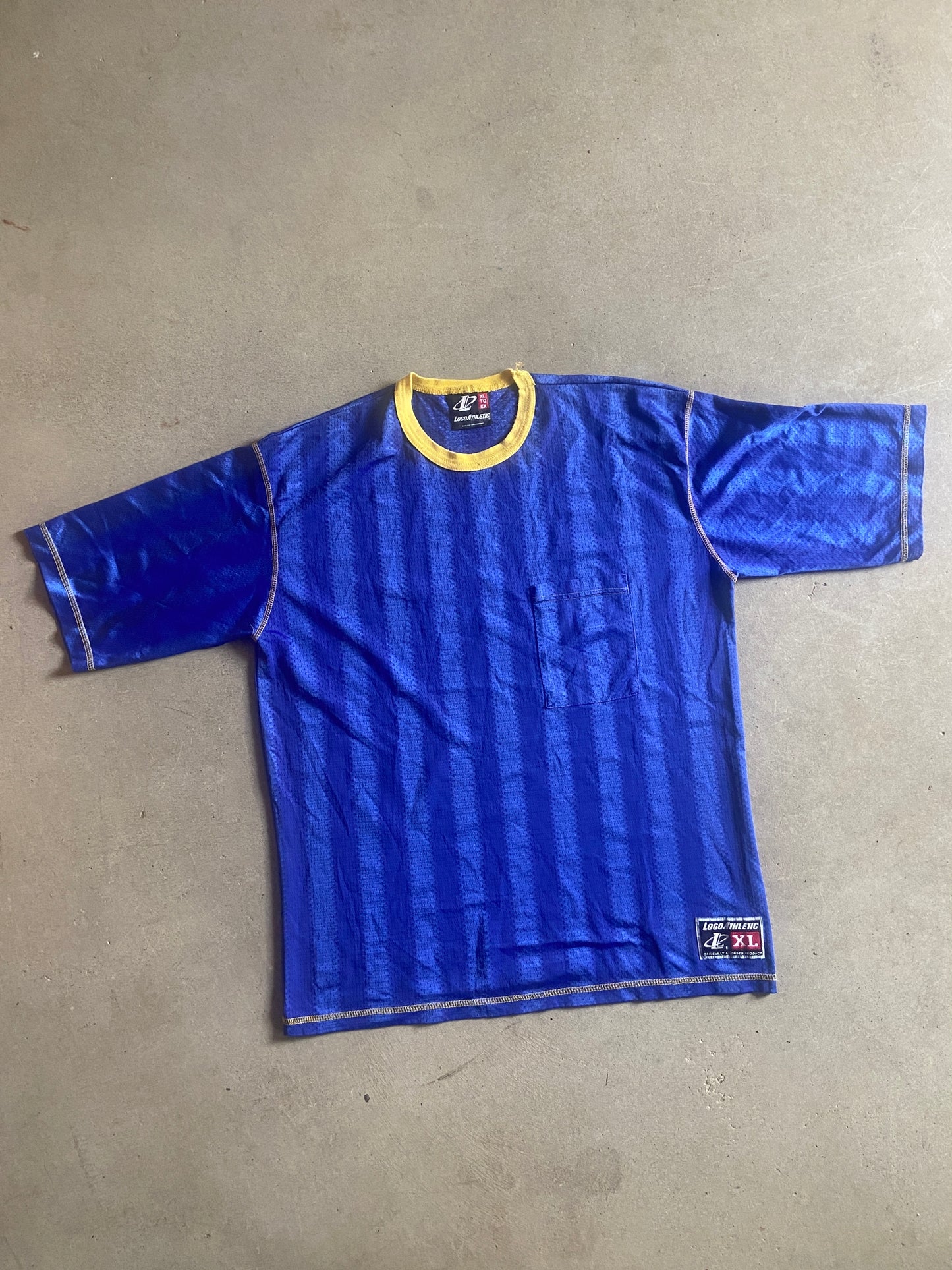 VTG Logo Athletic Blue Stripe Pocket Soccer Jersey Sz XL