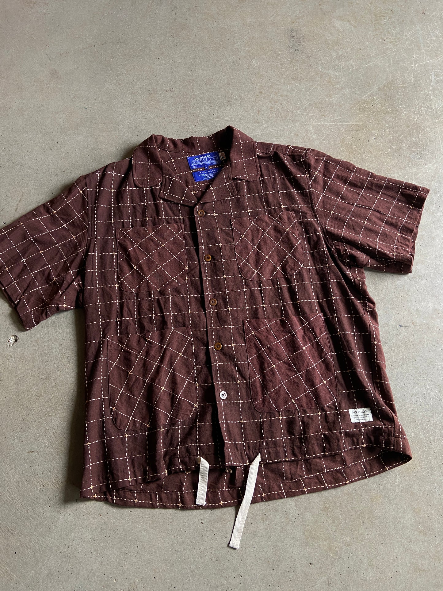 Paratodo Brown/Cream Button Up Shirt Sz L