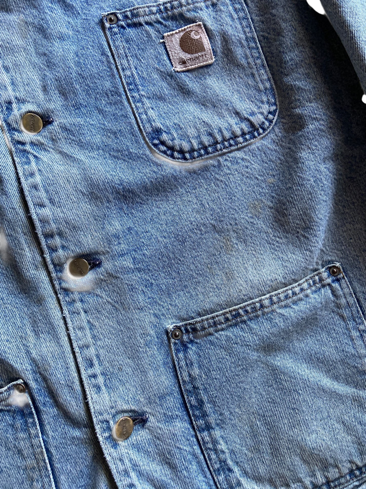 VTG Union Made Carhartt Denim Blanket Lined Chore Coat CB0408 Sz XL