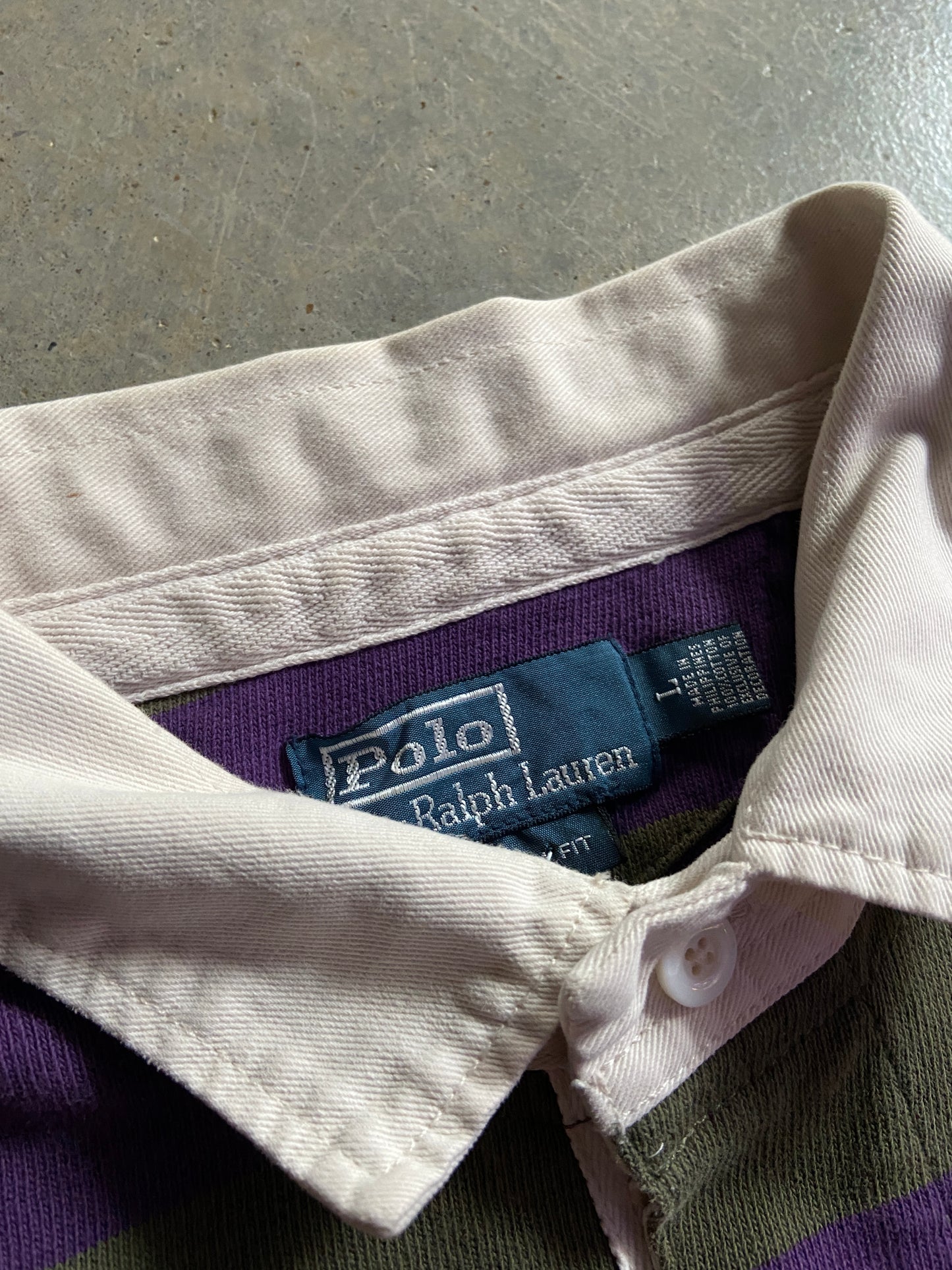 VTG Polo Ralph Lauren Green and Purple Rugby Shirt Sz L/XL