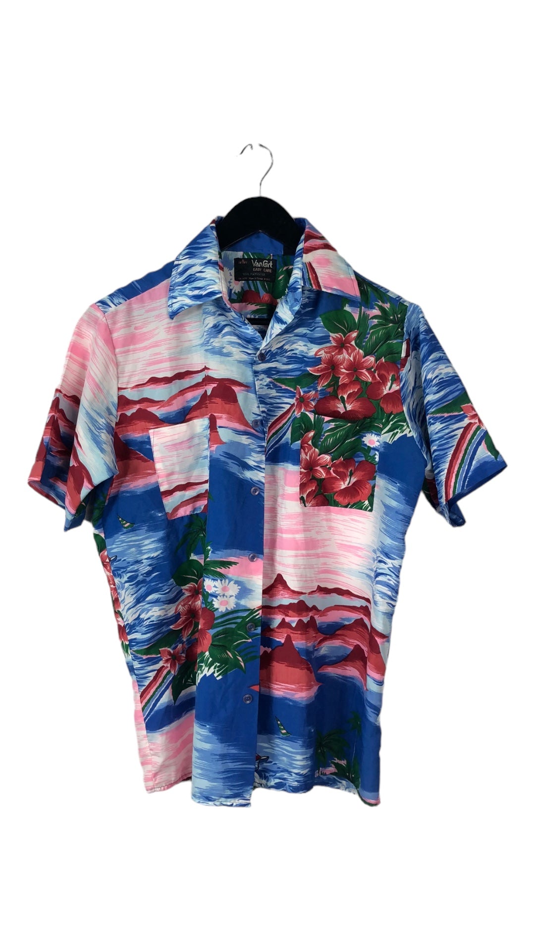 VTG Blue/Pink Hawaiian Button Up Shirt Sz S