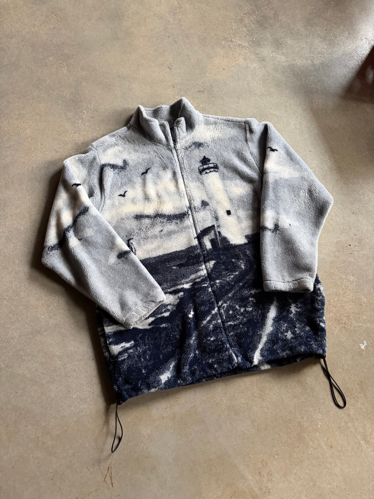 VTG Skyline Nautical Fleece Zip-Up Jacket Sz XL