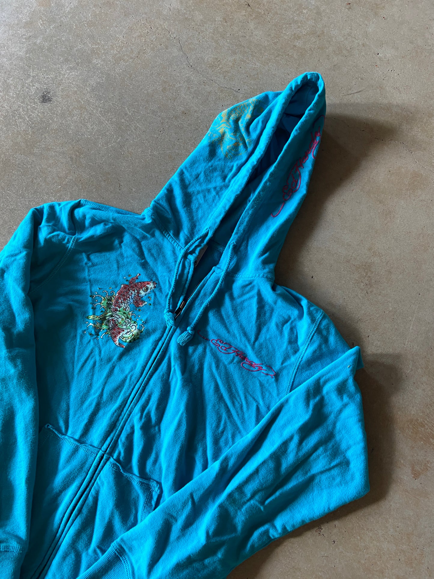Y2K Ed Hardy Blue Zip Up Hoodie Sz Wmns M