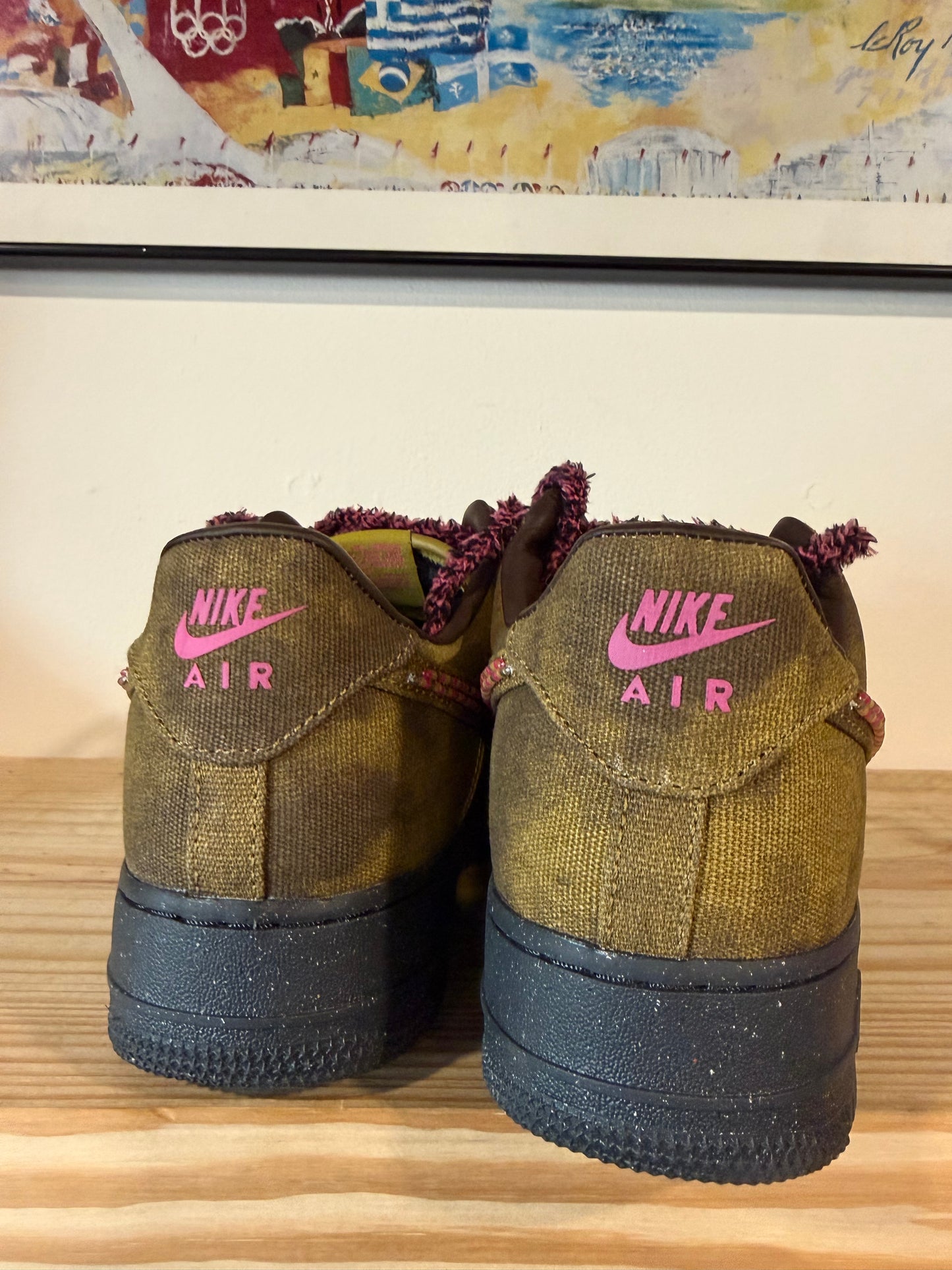 Preowned Nike Air Force 1 Low '07 QS Boucle Desert Moss Fierce Pink Sz 10.5M/12W