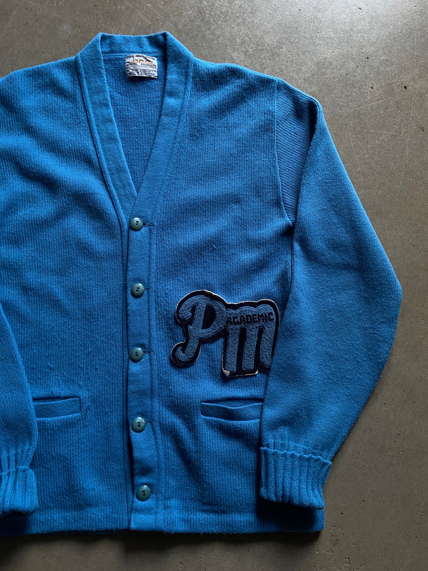 VTG PM Academic Light Blue Cardigan Sweater Sz L