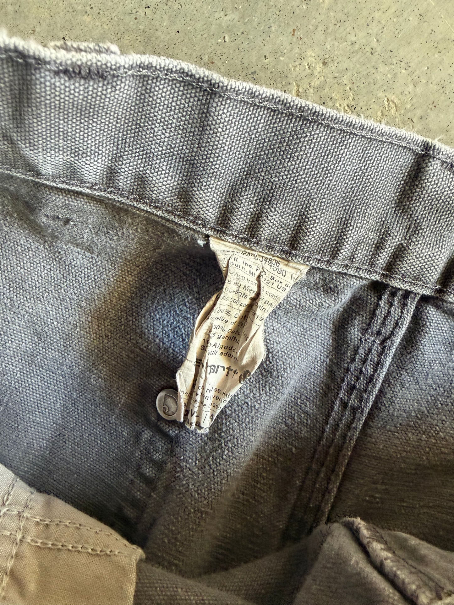 VTG Carhartt Thrashed Gray Double Knee Pants Sz 34x32