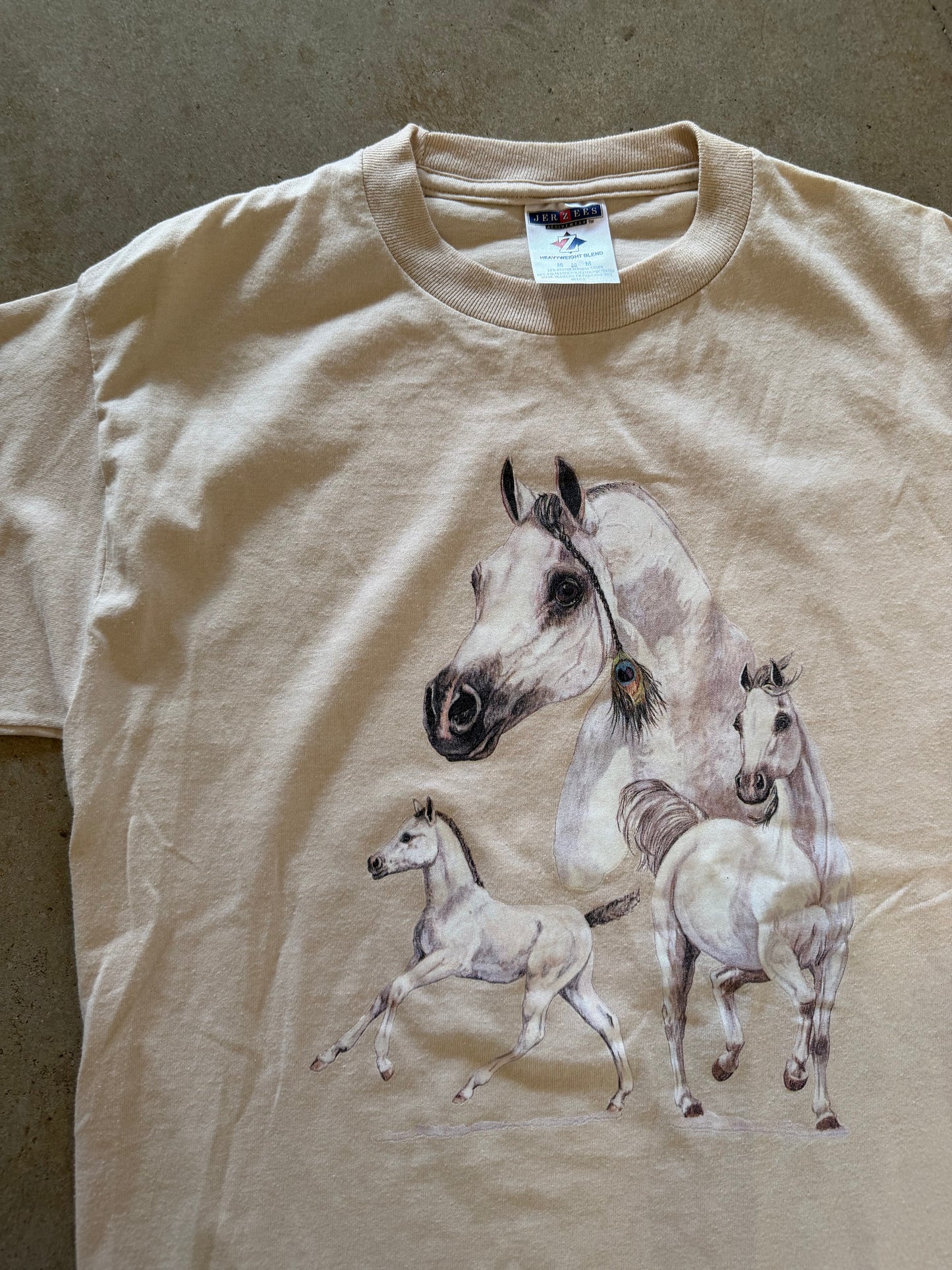 Cream Horses Peacock Feather Braid Tee Sz S/M