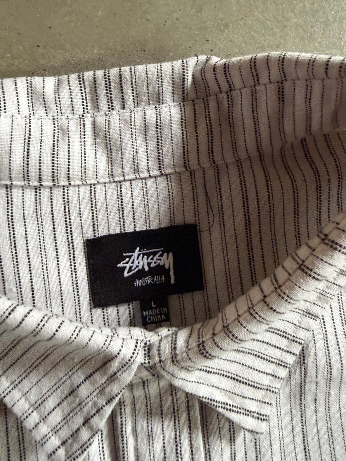 Stussy Surf Man Strip LS Button Up Shirt Sz L