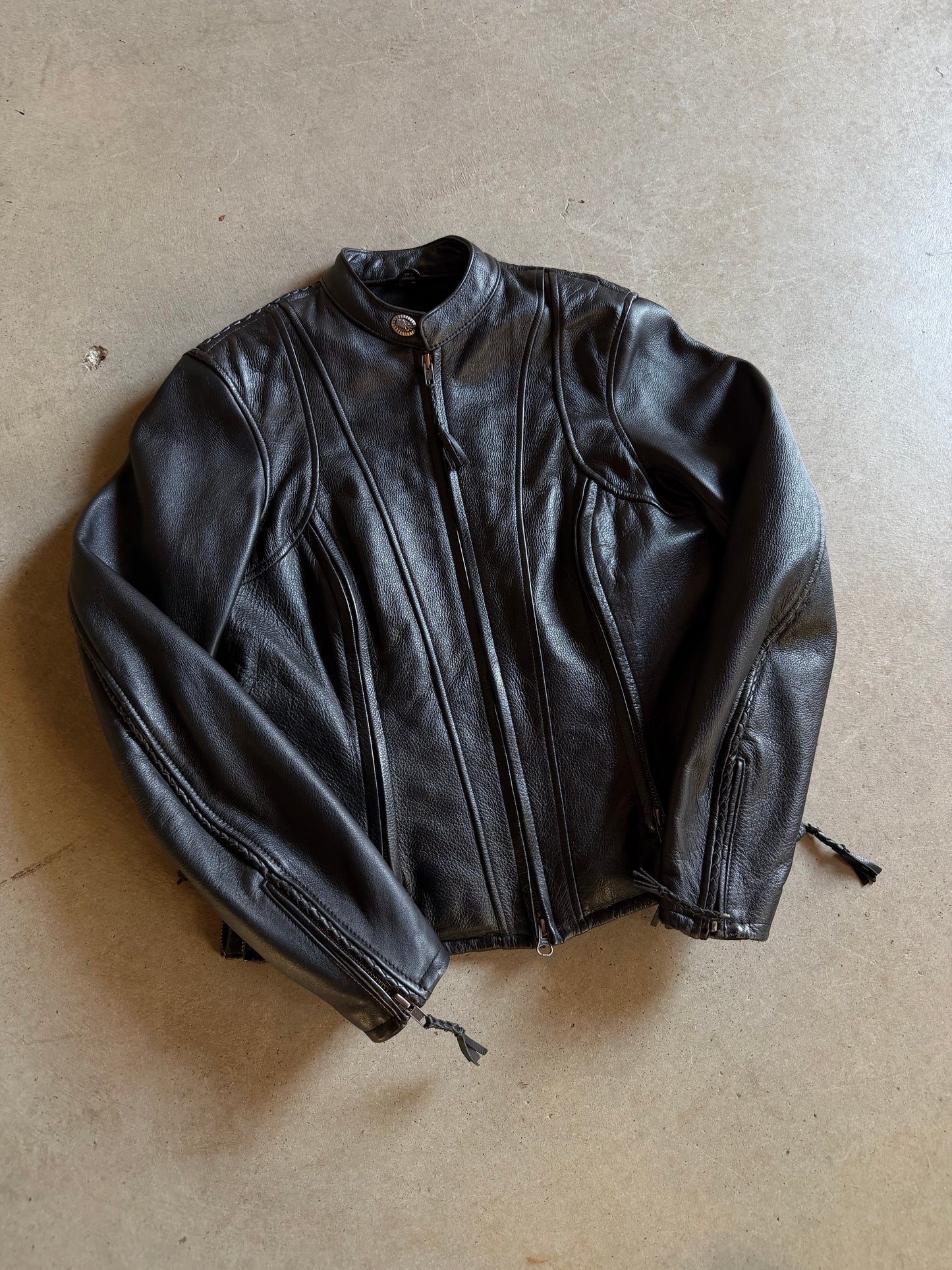 Harley Davidson Black Leather Jacket Sz XS