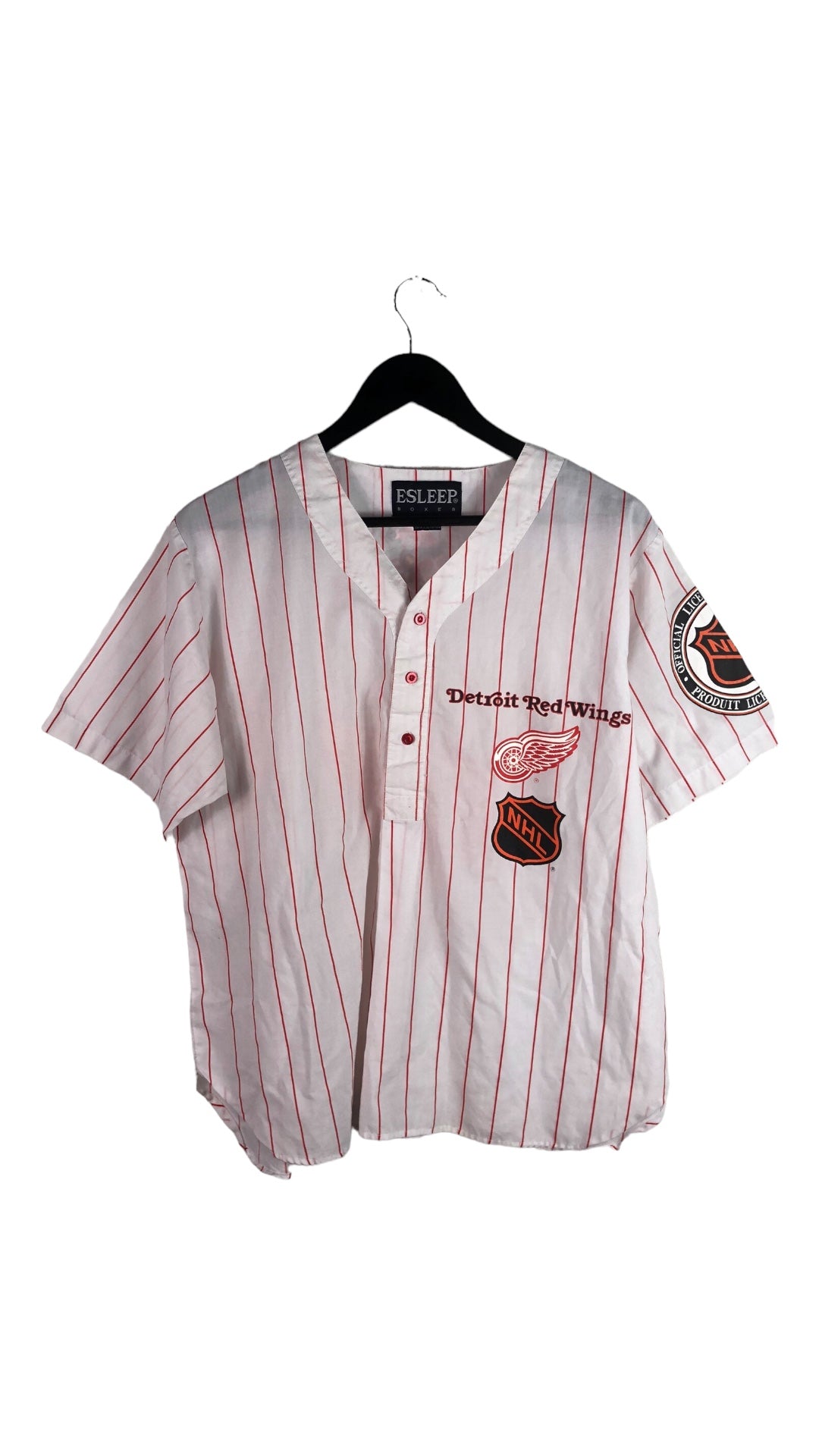 VTG Detroit Red Wings Pin Stripe Esleep Baseball Jersey Sz M