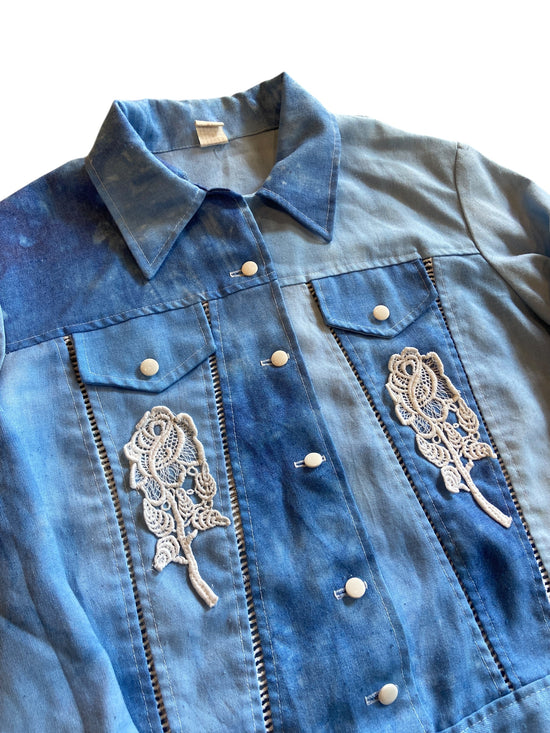 VTG Women's Denim Dyed Button Up Shirt Sz S