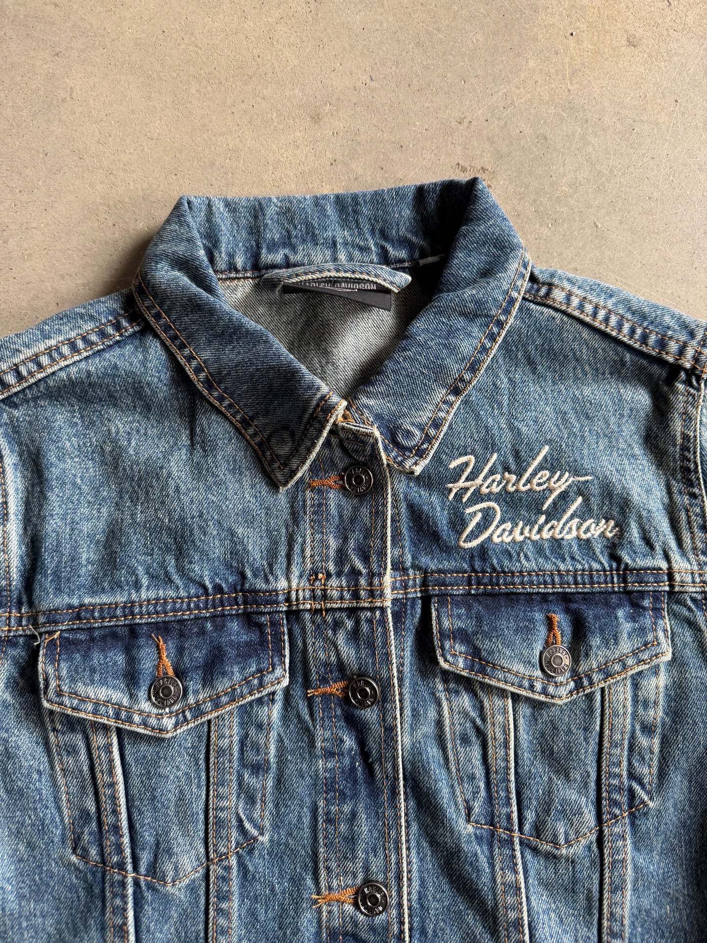 VTG Harley Davidson Blue Jean Jacket Sz S/M