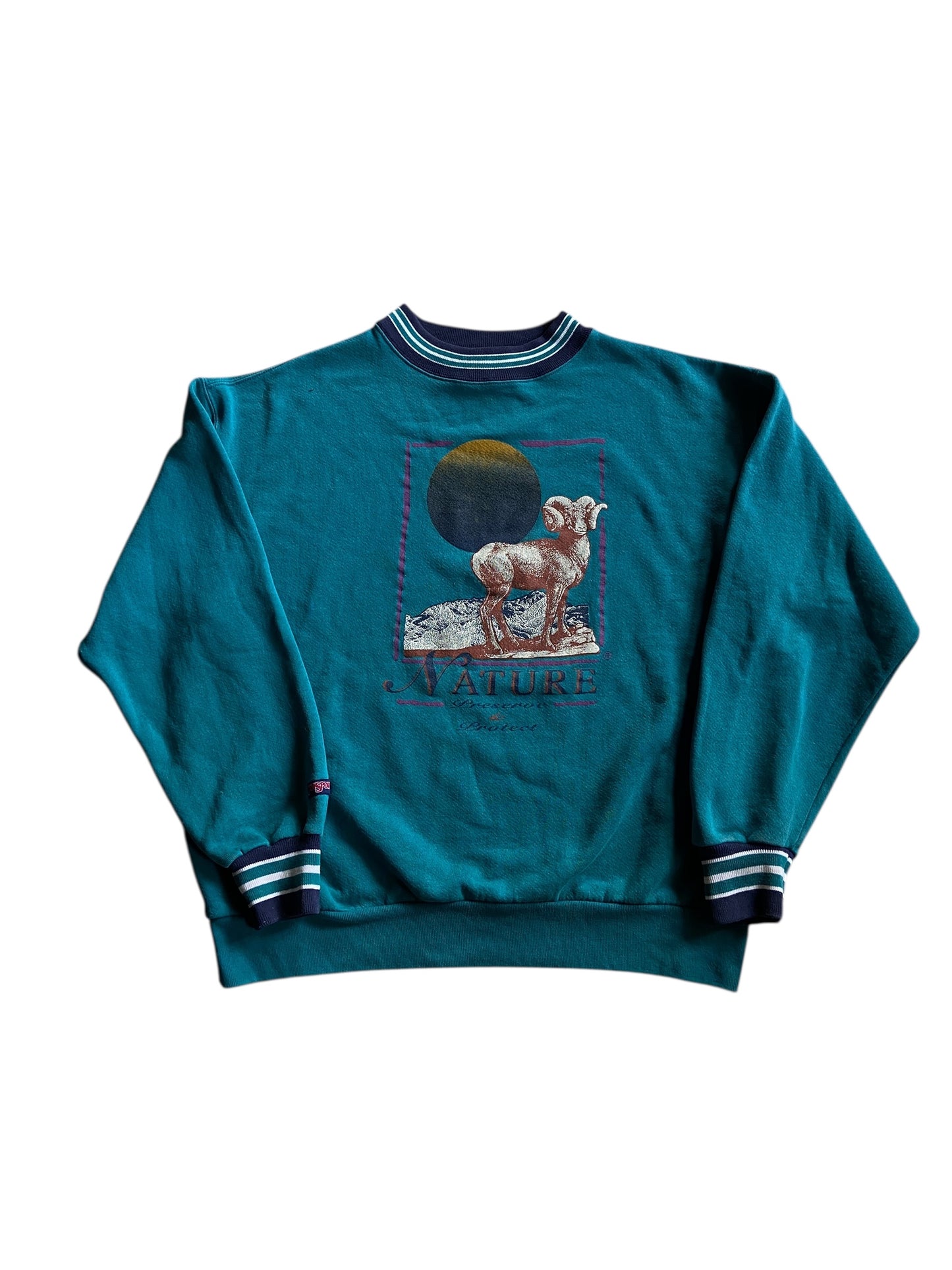 VTG Nature Preserve & Protect Teal Sweatshirt Sz XL