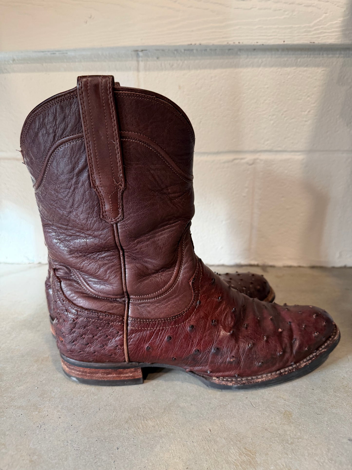 Tecovas Men's Exotic Ostrich Cowboy Boot, Size 10.5D, Mahogany