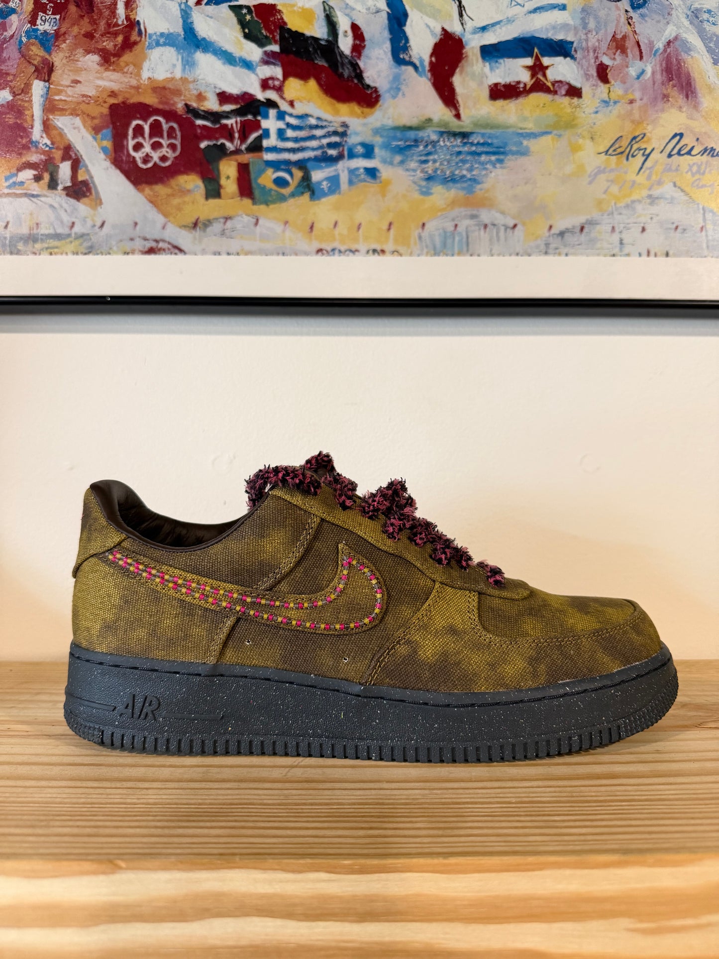 Preowned Nike Air Force 1 Low '07 QS Boucle Desert Moss Fierce Pink Sz 10.5M/12W
