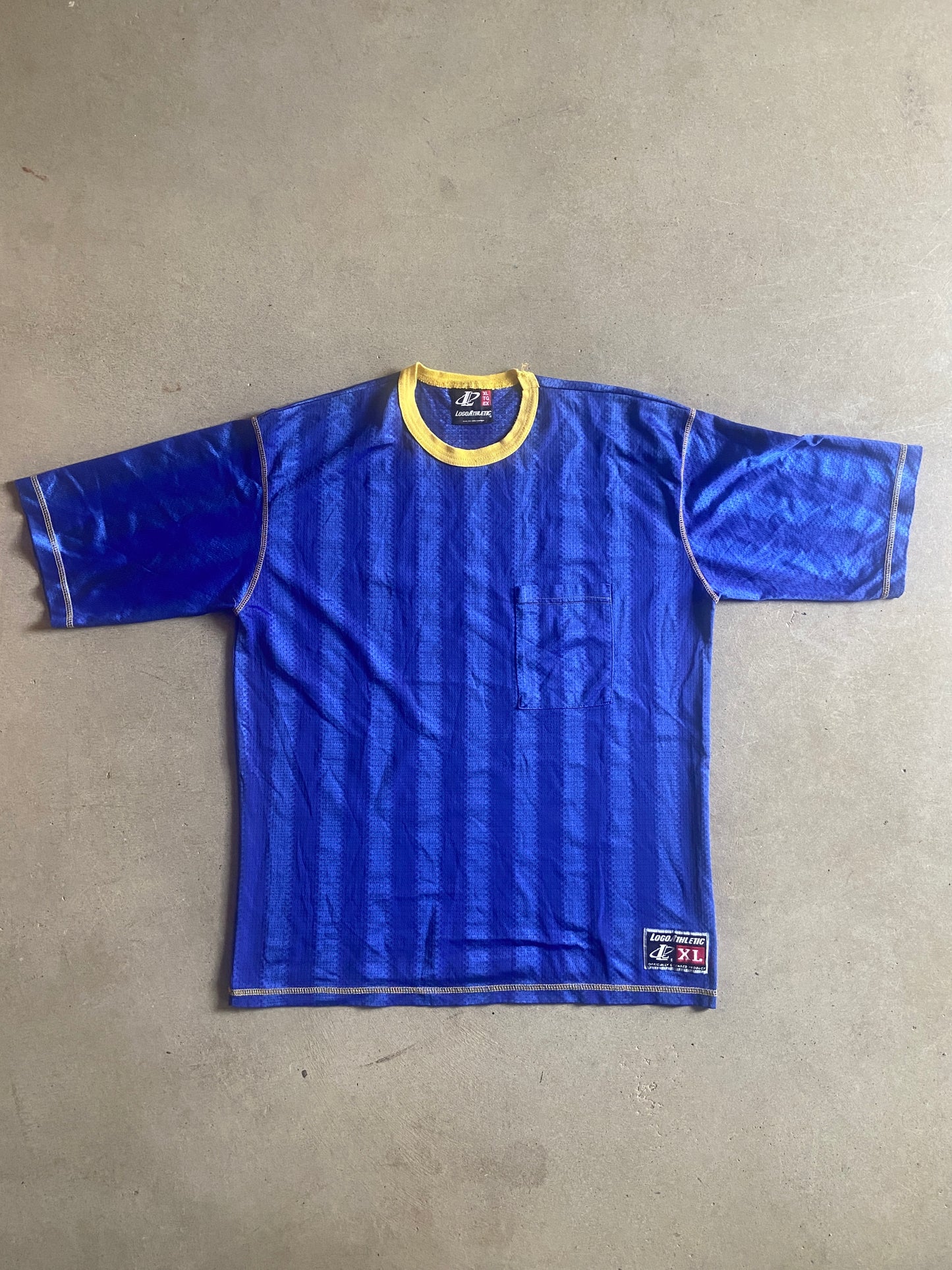 VTG Logo Athletic Blue Stripe Pocket Soccer Jersey Sz XL