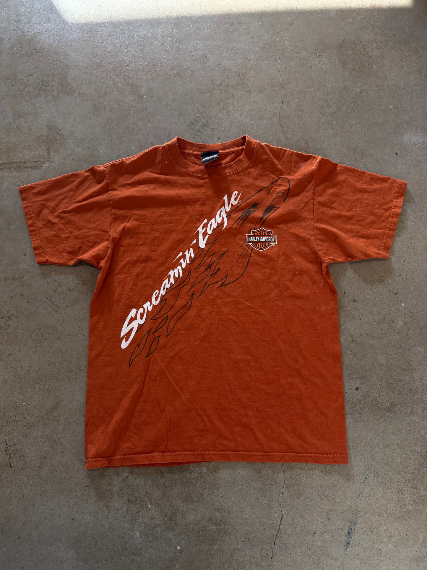 VTG Harley Davidson Screamin Eagle Orange Tee Sz L