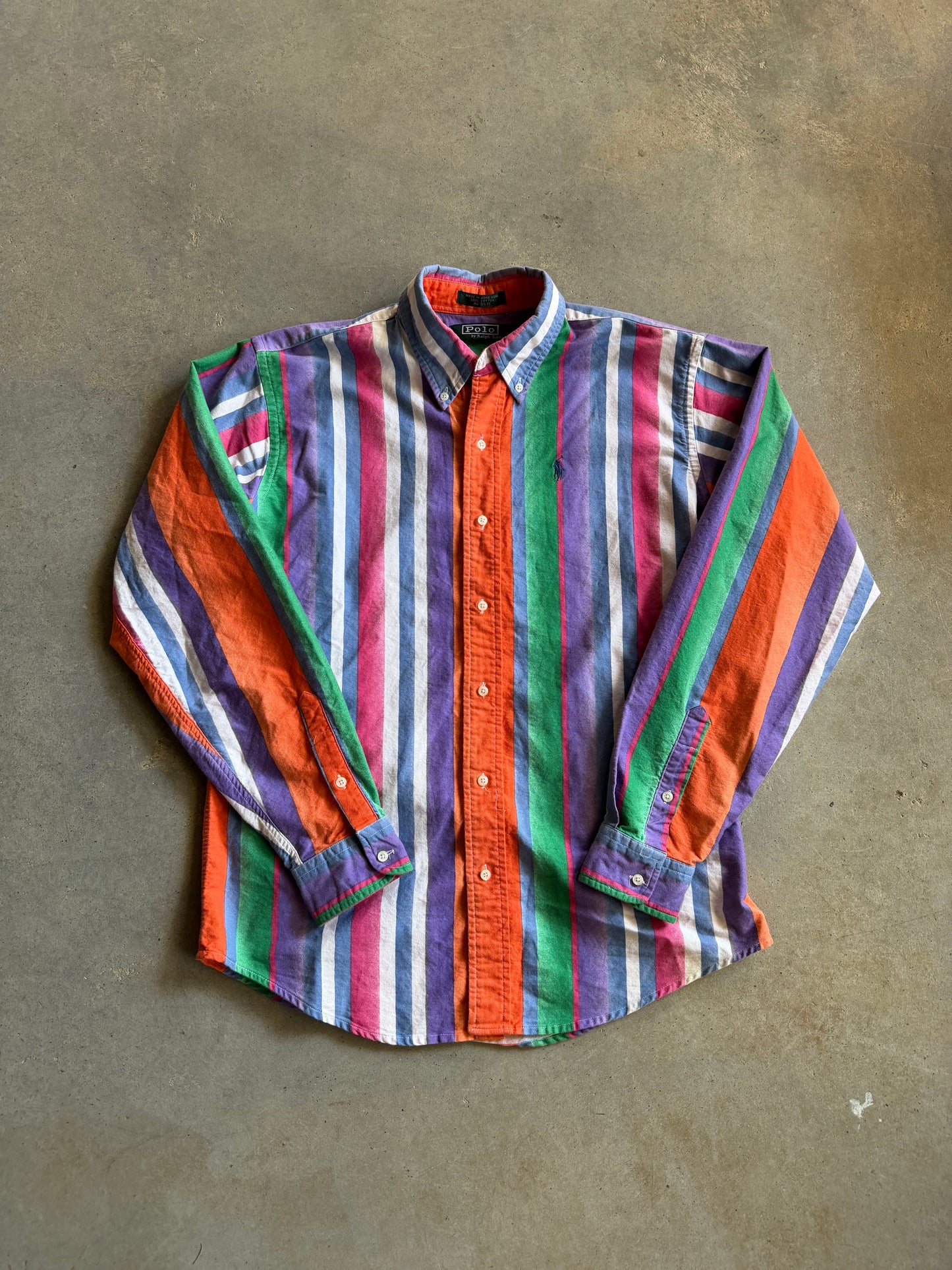 VTG Polo Bright Striped Button Down Shirt Sz L