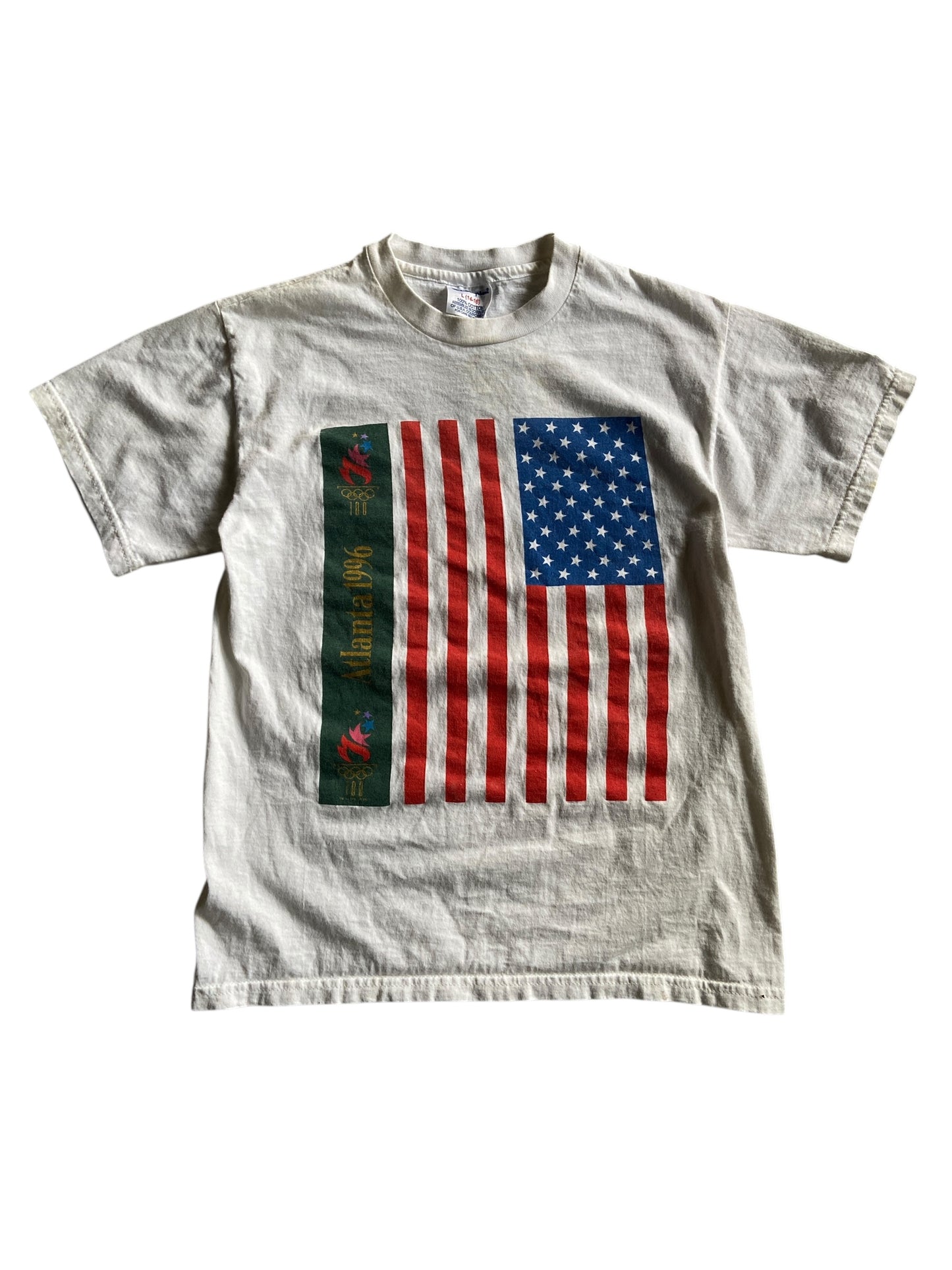 VTG Atlanta 1996 American Flag Baby Tee Sz Youth L