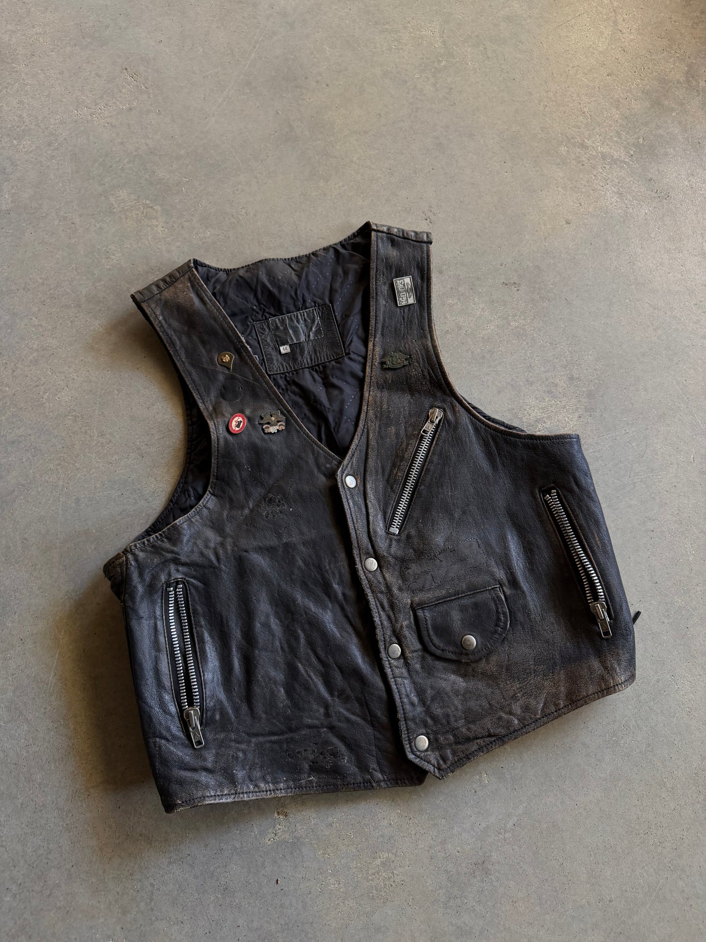 VTG Harley Davidson Patch Leather Vest Sz M