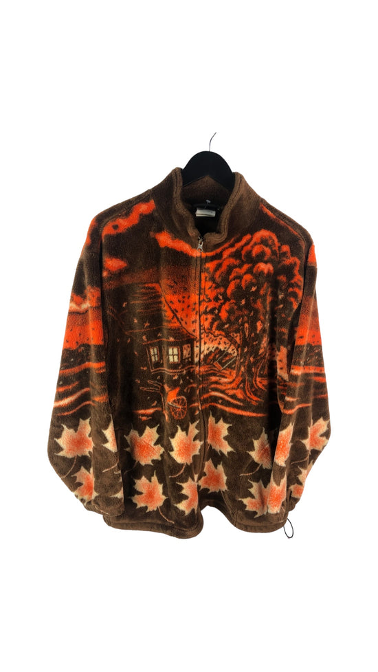 Load image into Gallery viewer, VTG Autumn Nature Fleece Zip Up Jacket Sz XL
