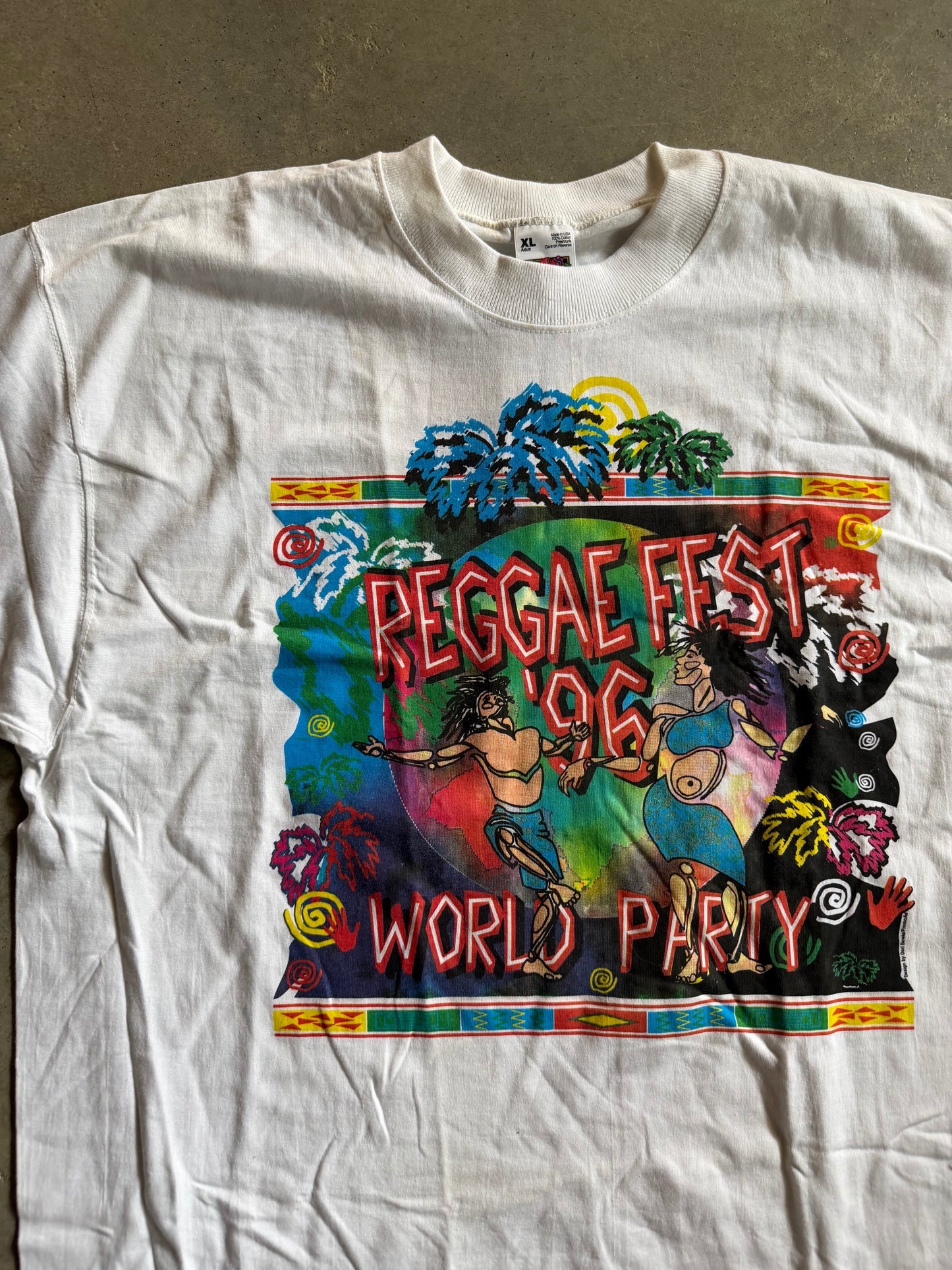 VTG 1996 Reggae Fest World Party Festival White Tee Sz XL