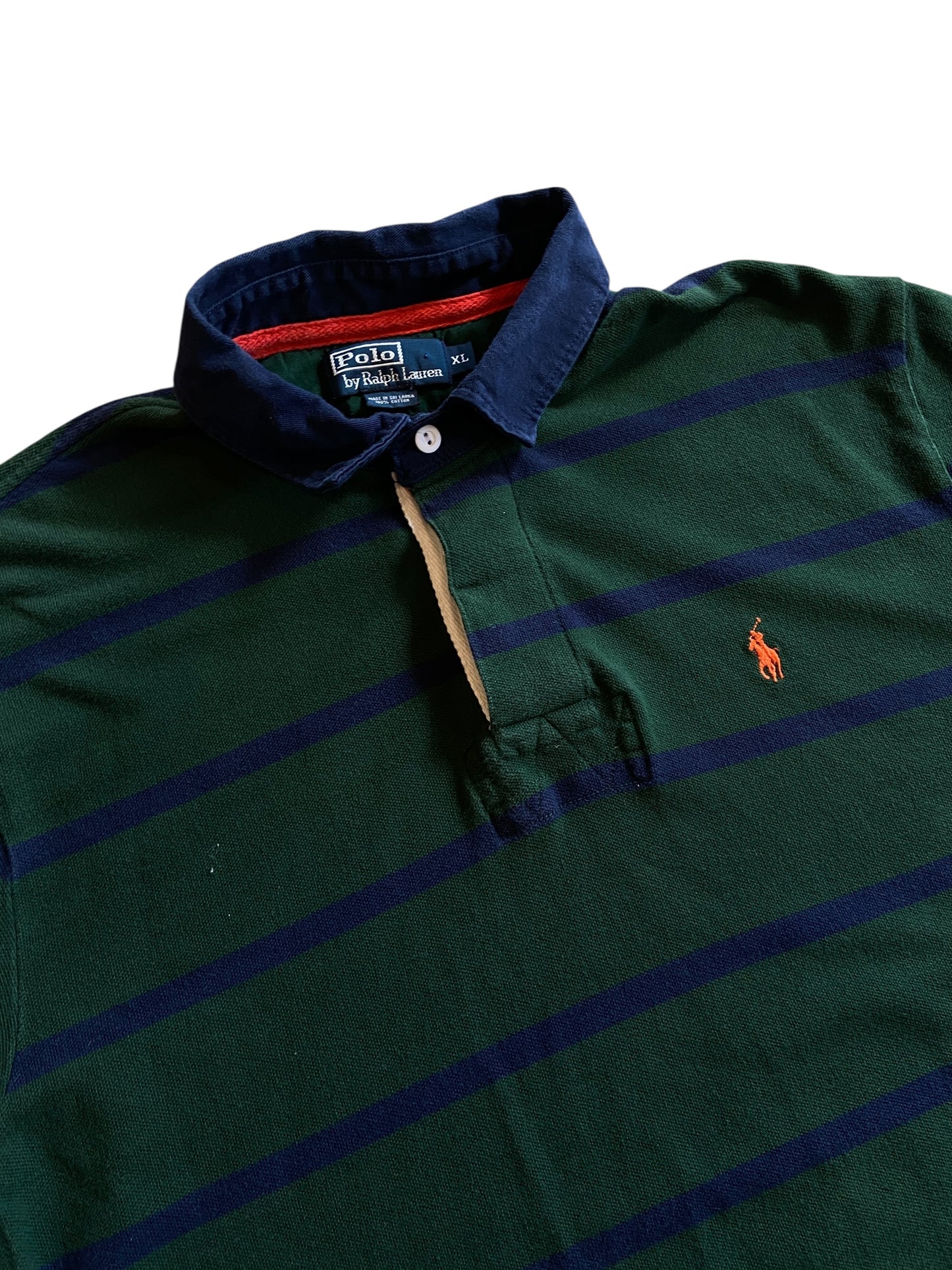 VTG Polo Ralph Lauren Green Blue Stripe Polo Sz XL