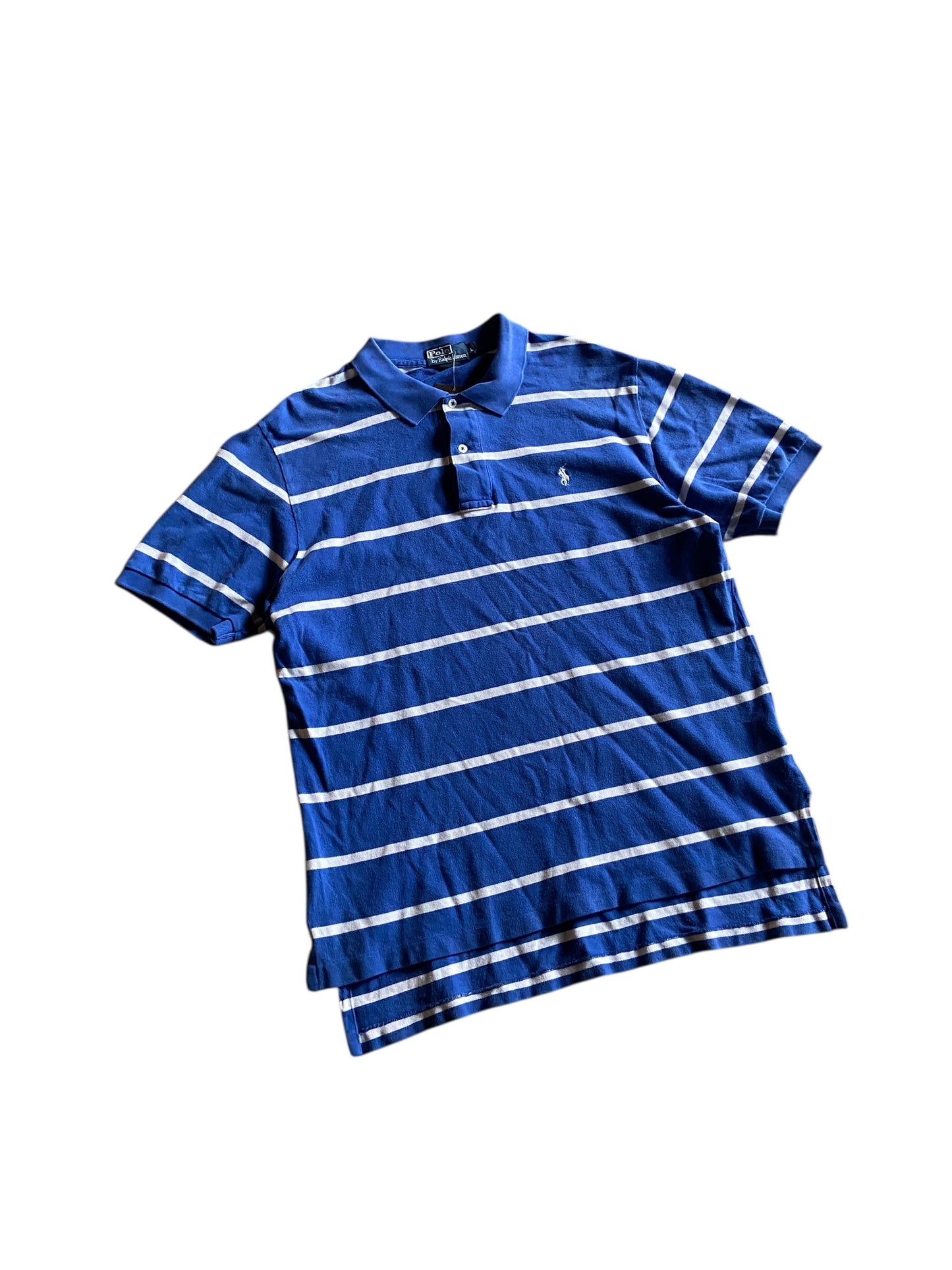 Y2K Polo Ralph Lauren Blue/White Striped Polo Sz L
