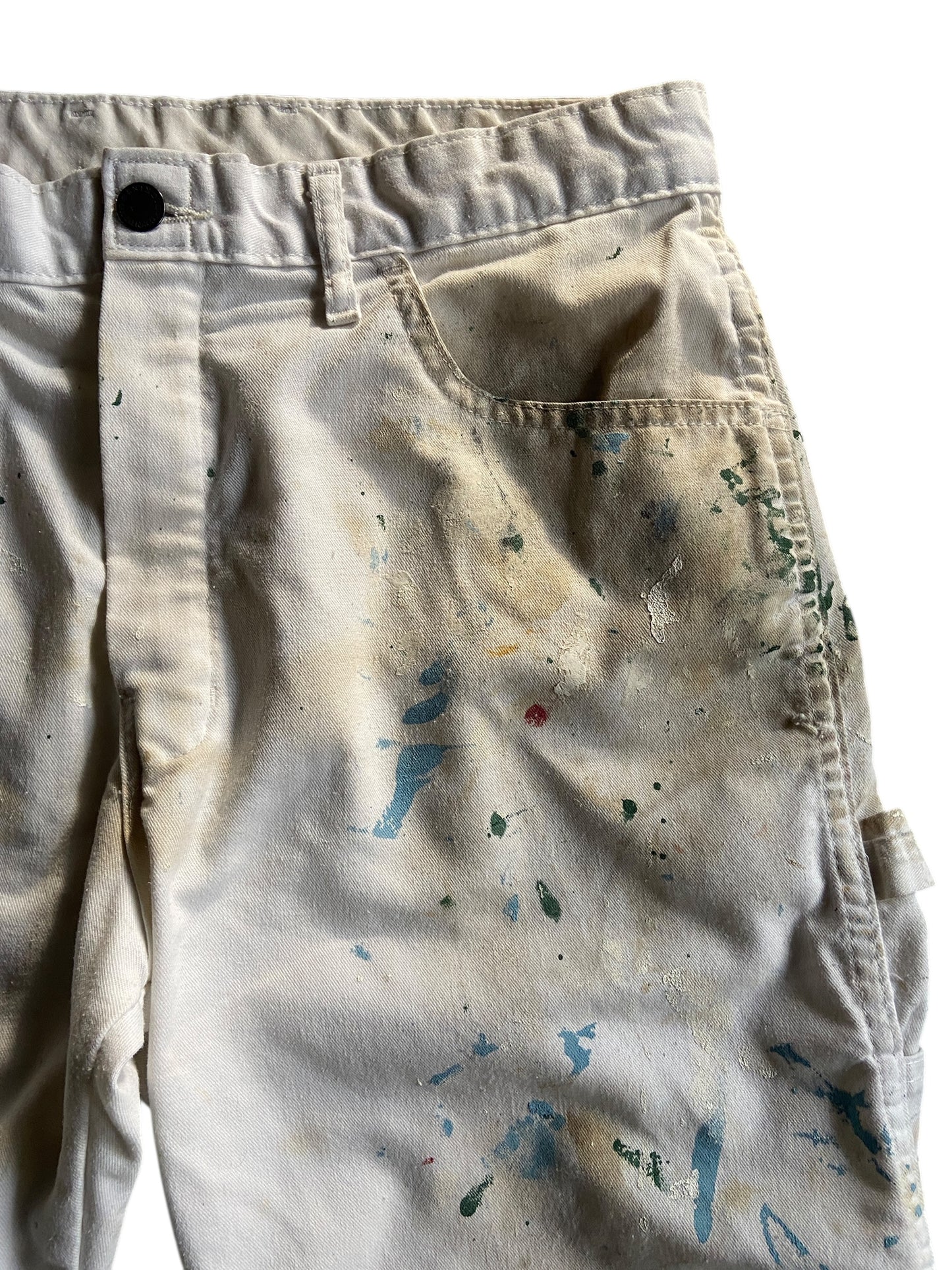 VTG Dickies Blue/Green Paint Splash Pants Sz 34x31