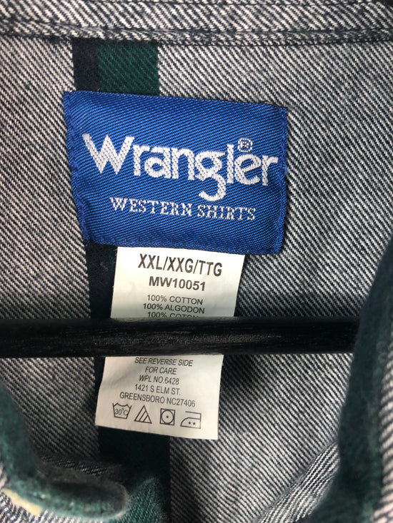 Load image into Gallery viewer, VTG Wrangler Pearl Snap Gray Flannel Shirt Sz XXL
